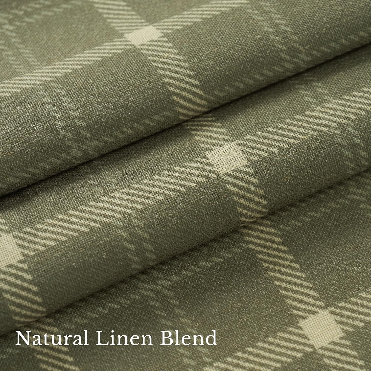 image:imageNICETOWN Pinch Pleated Blue Plaid Curtains 2 Panels W40 x L84 in Linen Blend Light Filtering Privacy Draperies with Grid Tartan Pattern Premium Curtains for Living Room Dining Room with HooksGreen