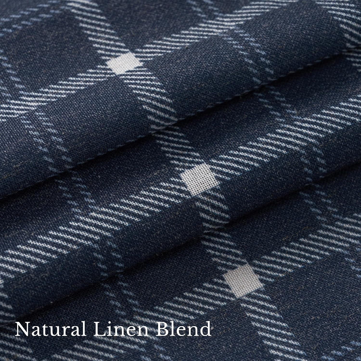 image:imageNICETOWN Pinch Pleated Blue Plaid Curtains 2 Panels W40 x L84 in Linen Blend Light Filtering Privacy Draperies with Grid Tartan Pattern Premium Curtains for Living Room Dining Room with HooksNavy Blue
