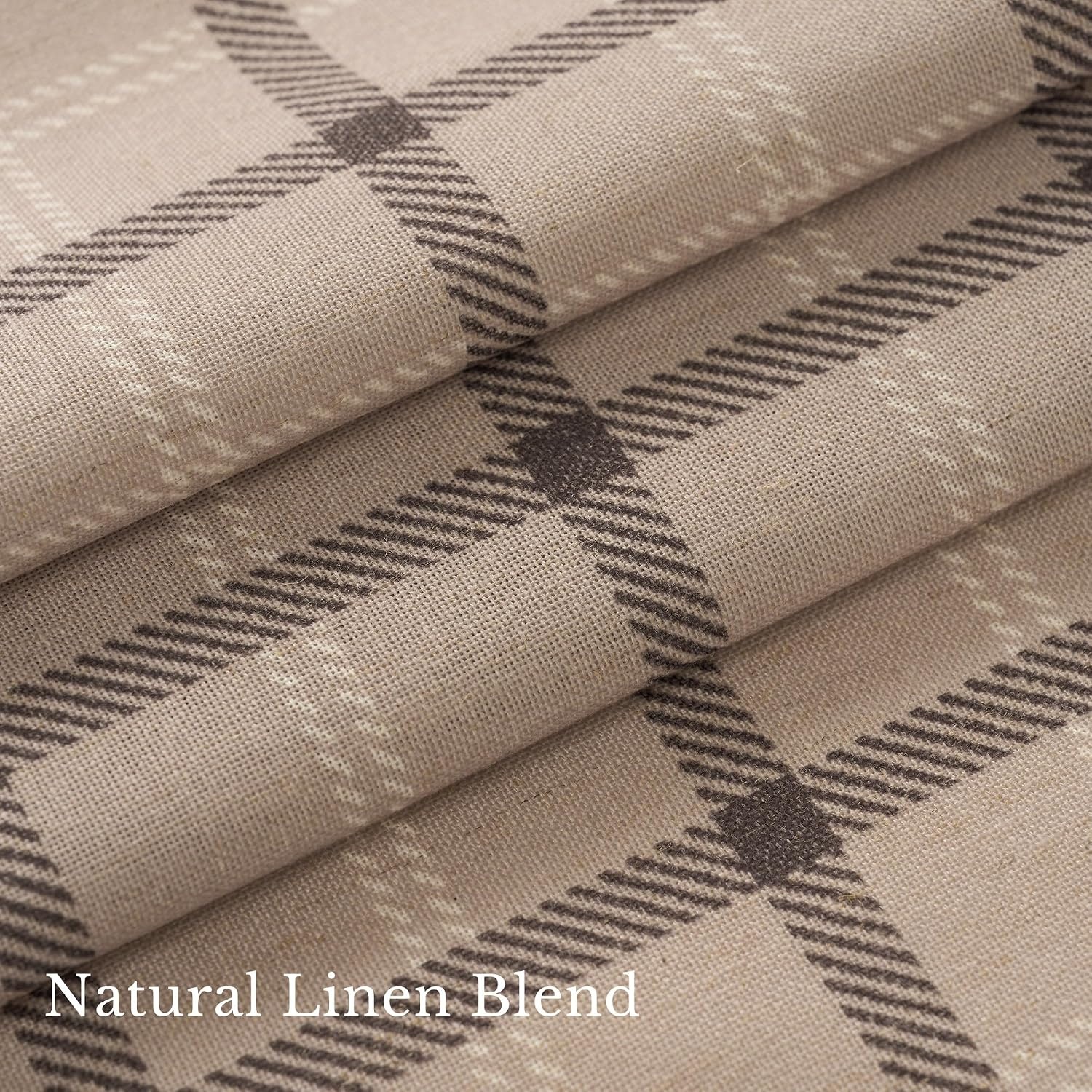 image:imageNICETOWN Pinch Pleated Blue Plaid Curtains 2 Panels W40 x L84 in Linen Blend Light Filtering Privacy Draperies with Grid Tartan Pattern Premium Curtains for Living Room Dining Room with HooksTan