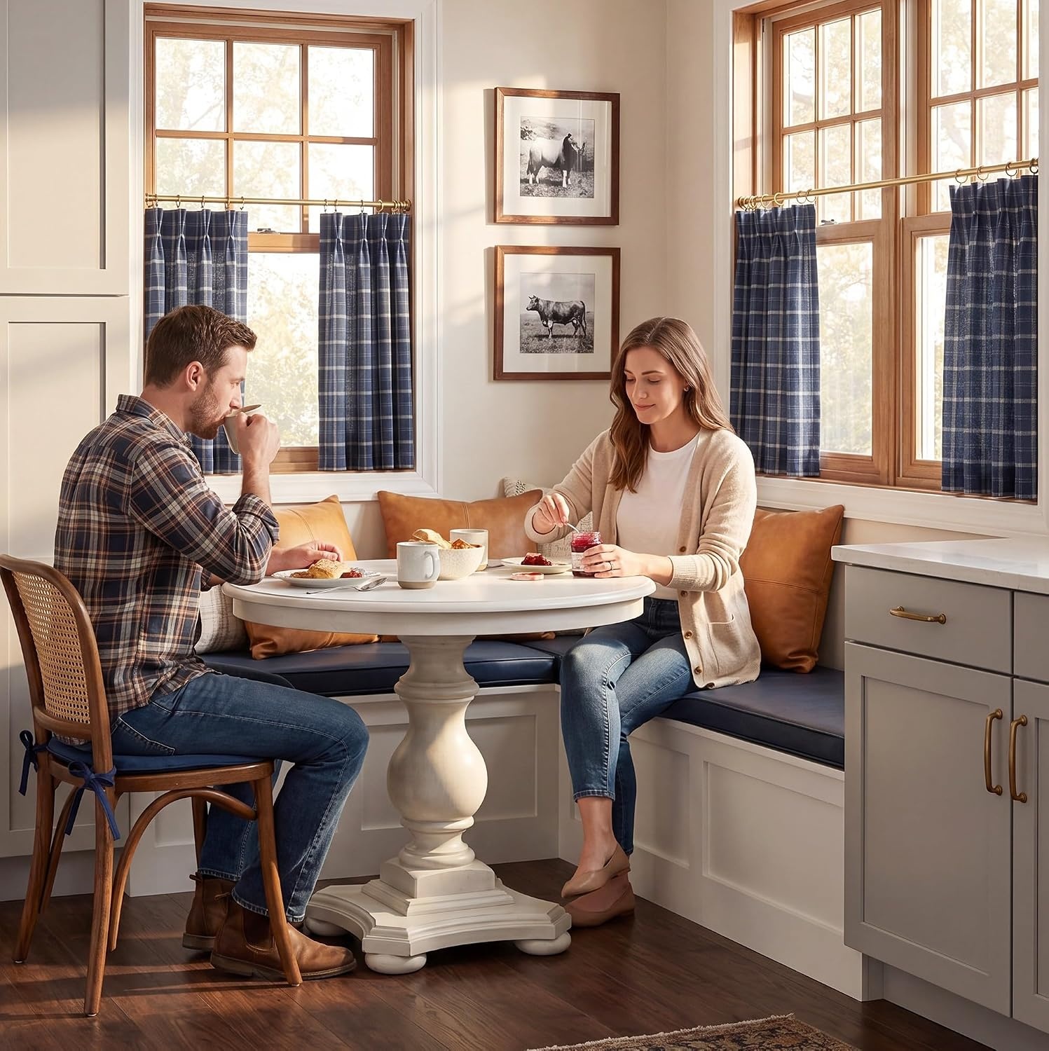image:imageNICETOWN Pinch Pleated Blue Plaid Curtains 2 Panels W40 x L84 in Linen Blend Light Filtering Privacy Draperies with Grid Tartan Pattern Premium Curtains for Living Room Dining Room with HooksNavy Blue