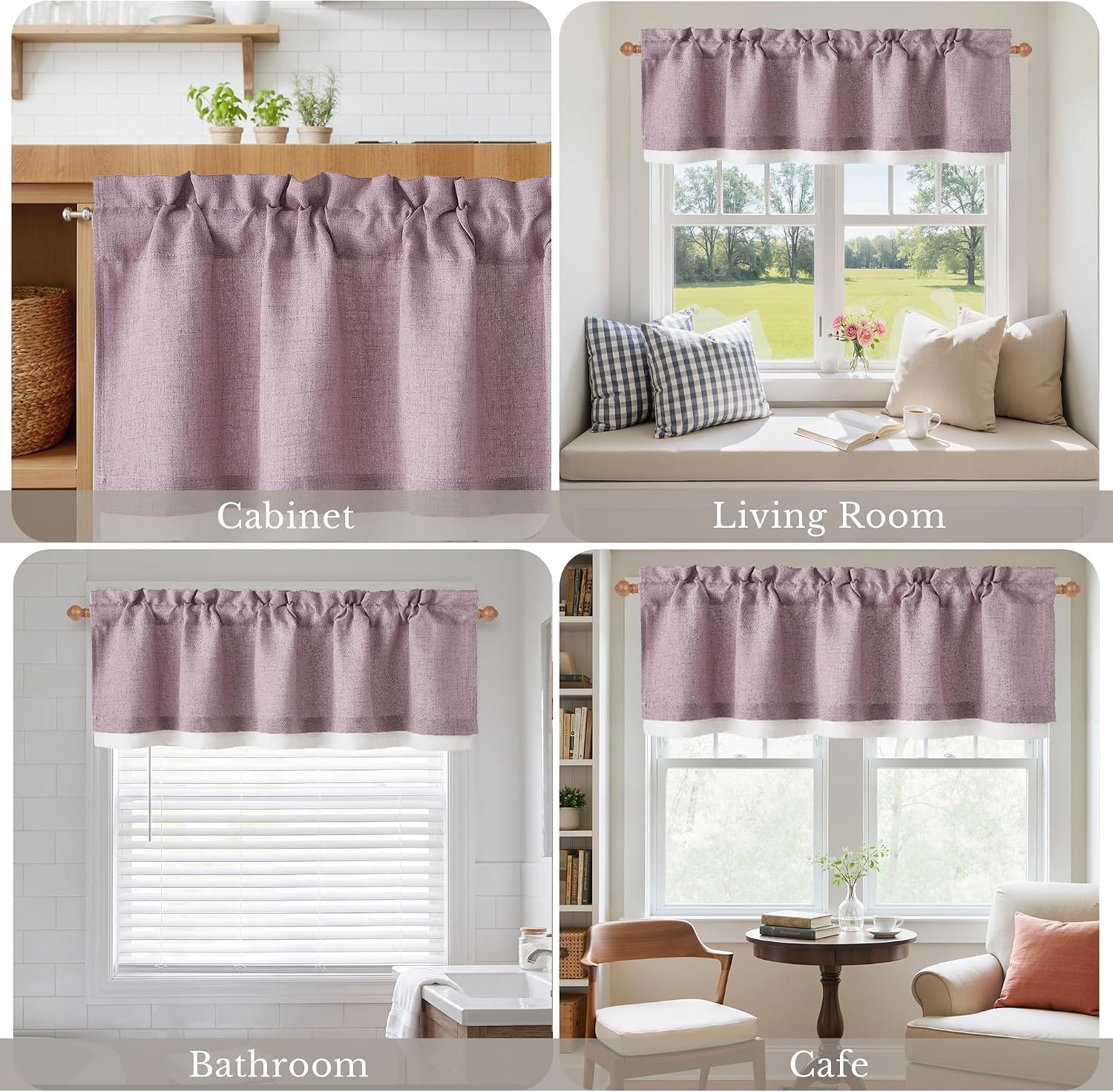 image:imageNICETOWN Sage Green 2 Layers Linen Valance 52 W x 18 L 1 PanelDusty Mauve