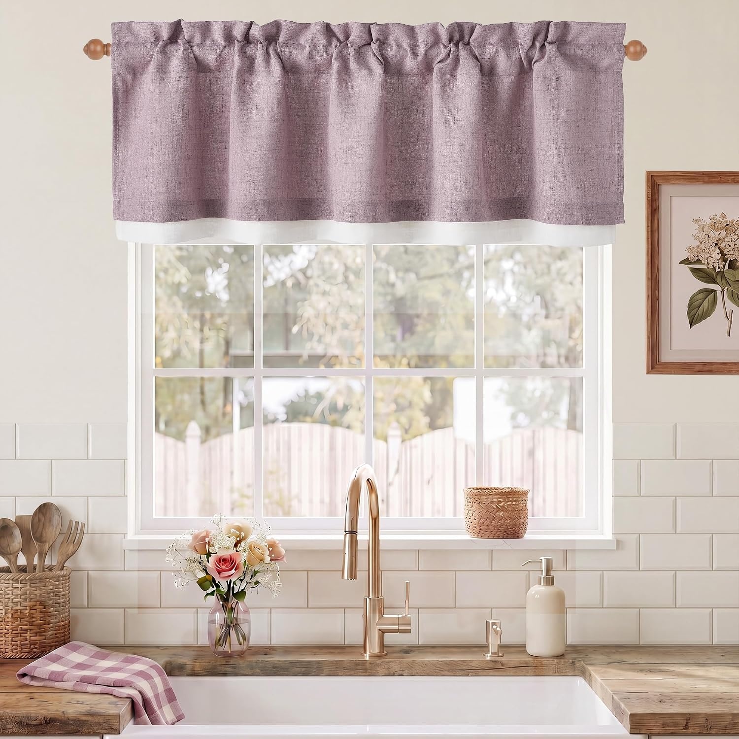 image:imageNICETOWN Sage Green 2 Layers Linen Valance 52 W x 18 L 1 PanelDusty Mauve