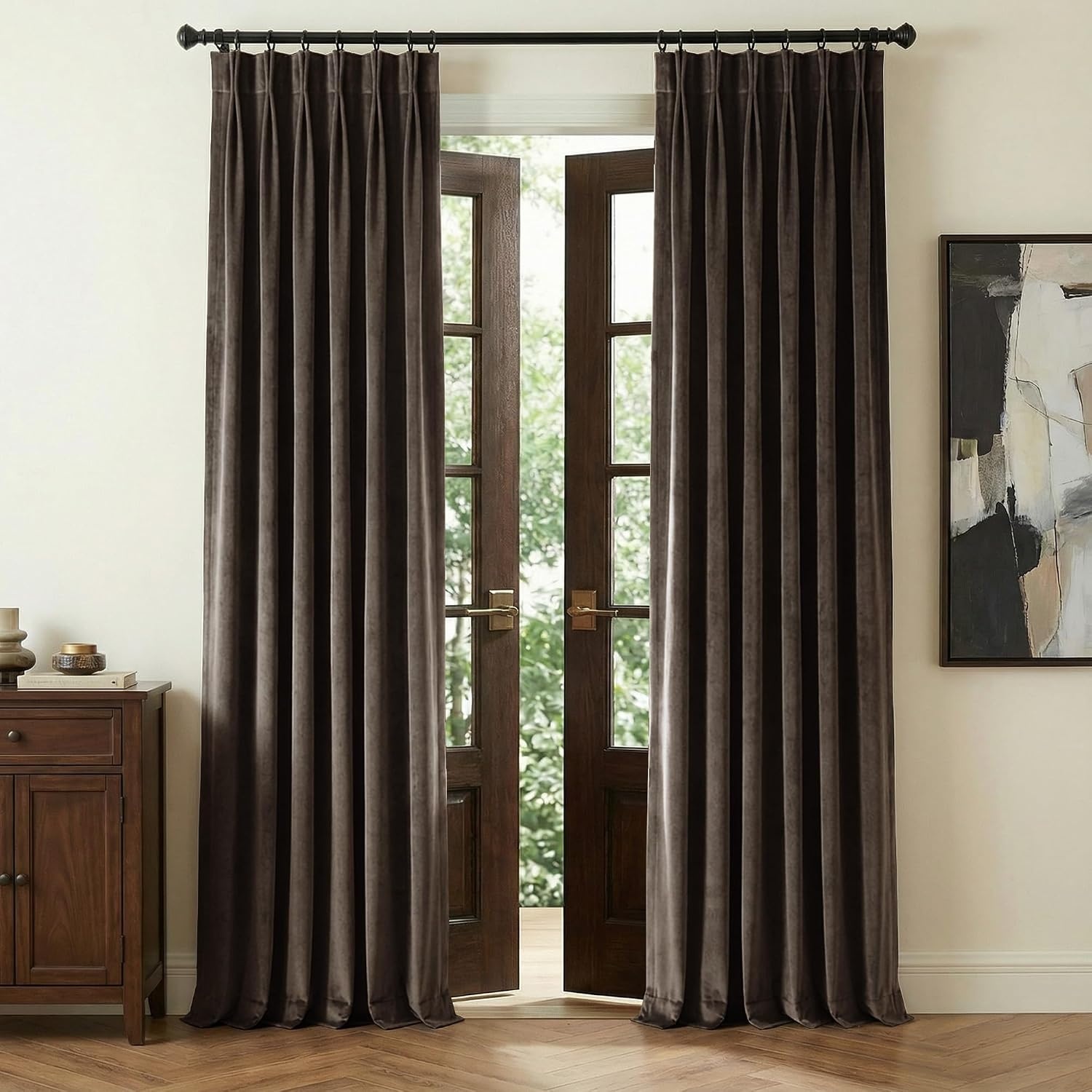 image:imageNICETOWN Sage Green Velvet Blackout Curtains 96 Inch Long for Bedroom Dorm DiningLiving Room Thermal Solid Heavy Matt Pinch Pleat Back Tab Track Window Treatment for Hall Theater 2 Panels 40 WTaupe