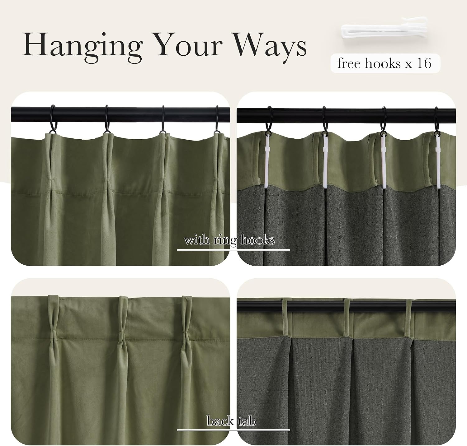 image:imageNICETOWN Sage Green Velvet Blackout Curtains 96 Inch Long for Bedroom Dorm DiningLiving Room Thermal Solid Heavy Matt Pinch Pleat Back Tab Track Window Treatment for Hall Theater 2 Panels 40 WSage Green