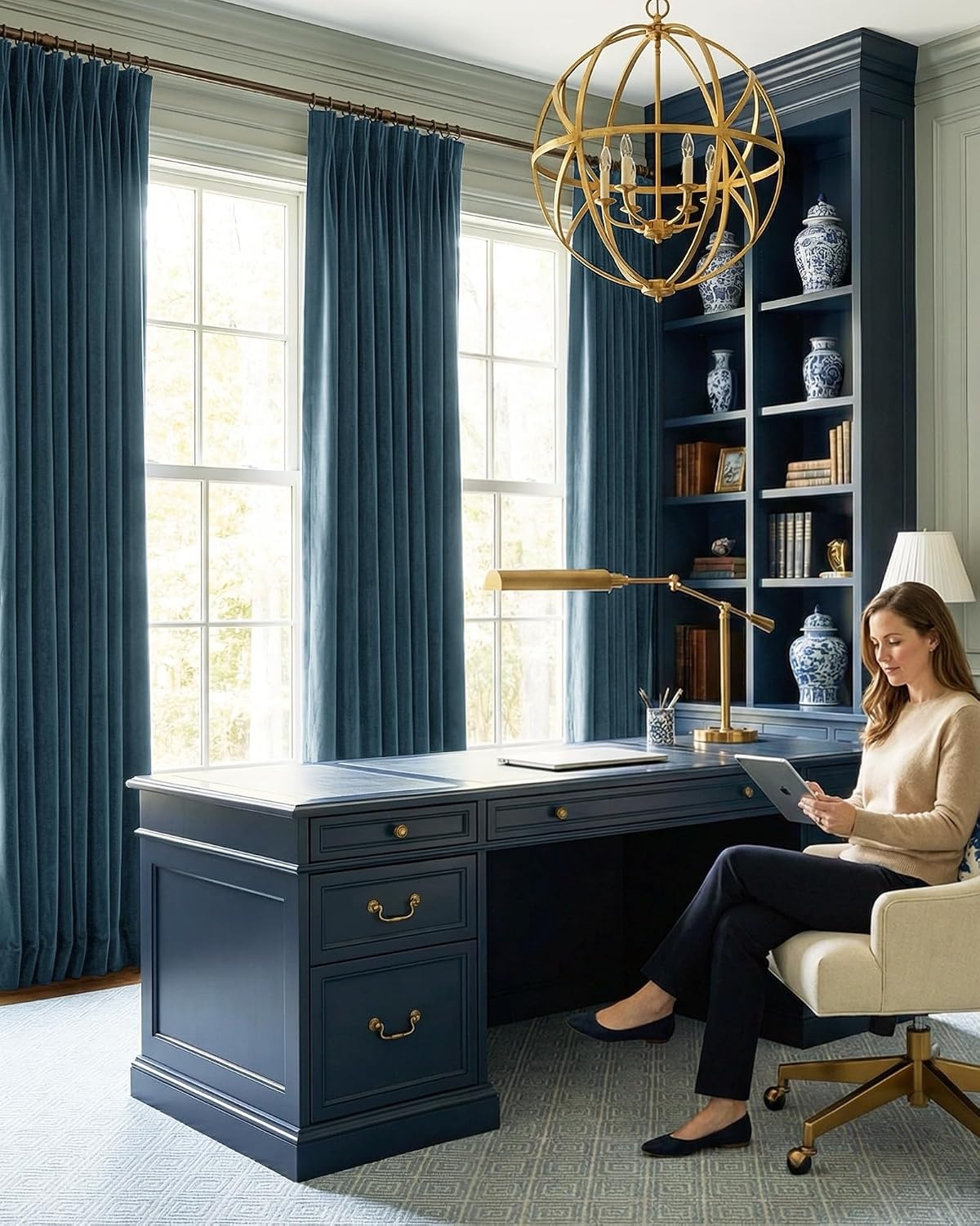 image:imageNICETOWN Sage Green Velvet Blackout Curtains 96 Inch Long for Bedroom Dorm DiningLiving Room Thermal Solid Heavy Matt Pinch Pleat Back Tab Track Window Treatment for Hall Theater 2 Panels 40 WStone Blue