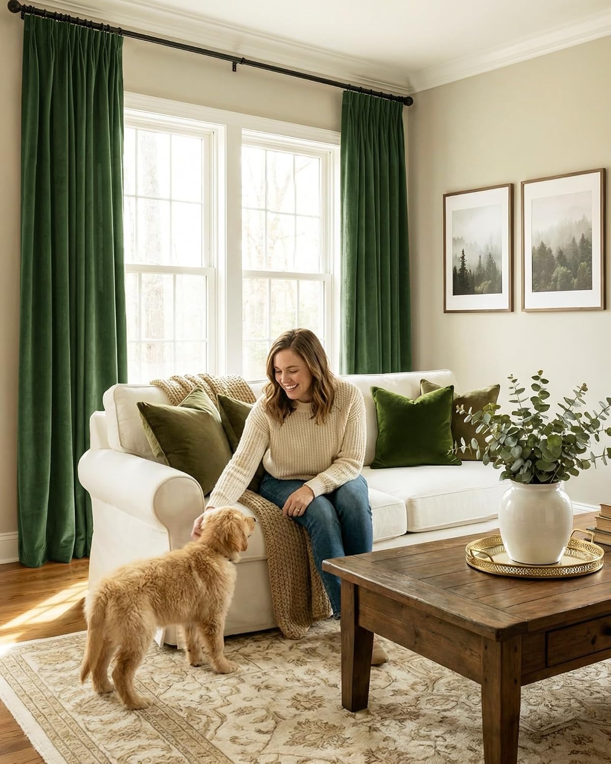 image:imageNICETOWN Sage Green Velvet Blackout Curtains 96 Inch Long for Bedroom Dorm DiningLiving Room Thermal Solid Heavy Matt Pinch Pleat Back Tab Track Window Treatment for Hall Theater 2 Panels 40 WOlive Green