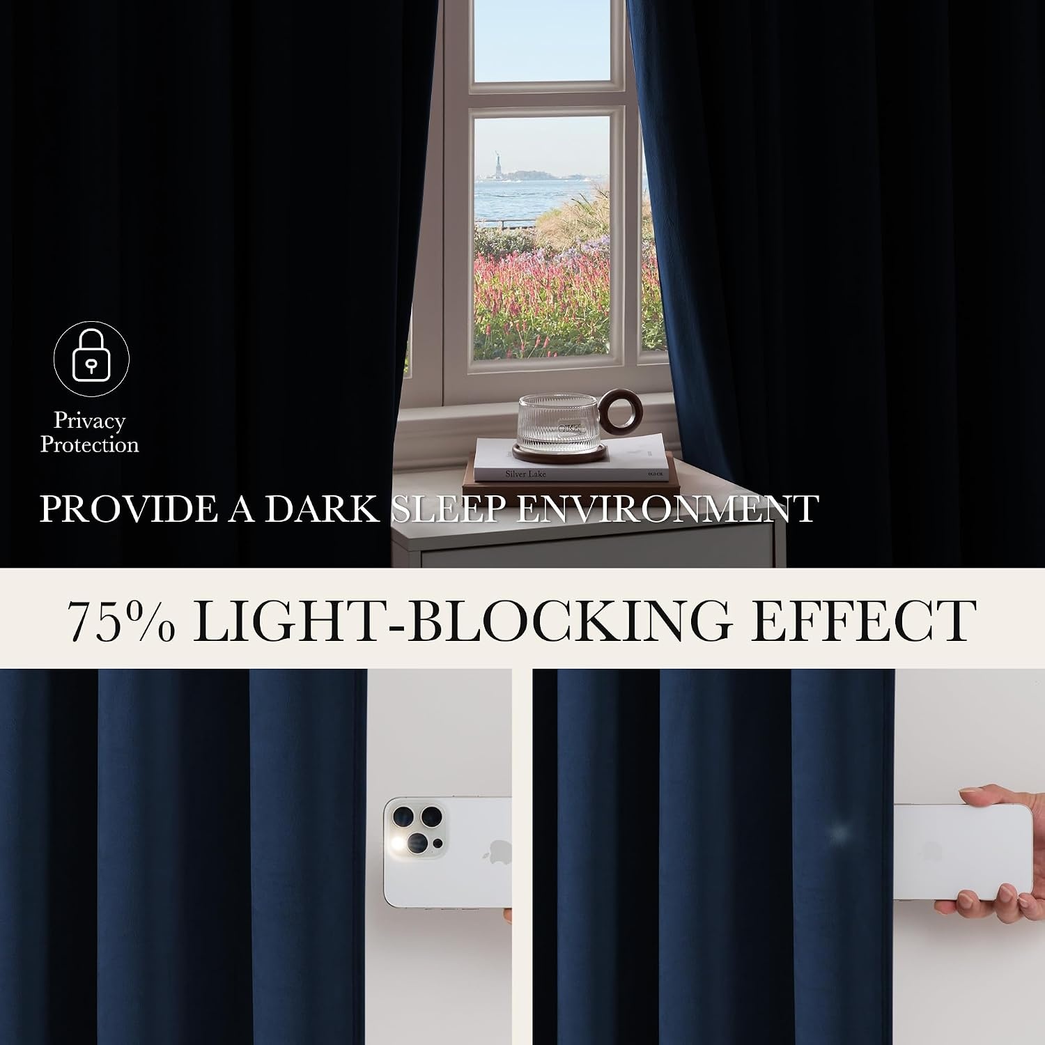 image:imageNICETOWN Sage Green Velvet Blackout Curtains 96 Inch Long for Bedroom Dorm DiningLiving Room Thermal Solid Heavy Matt Pinch Pleat Back Tab Track Window Treatment for Hall Theater 2 Panels 40 WNavy Blue