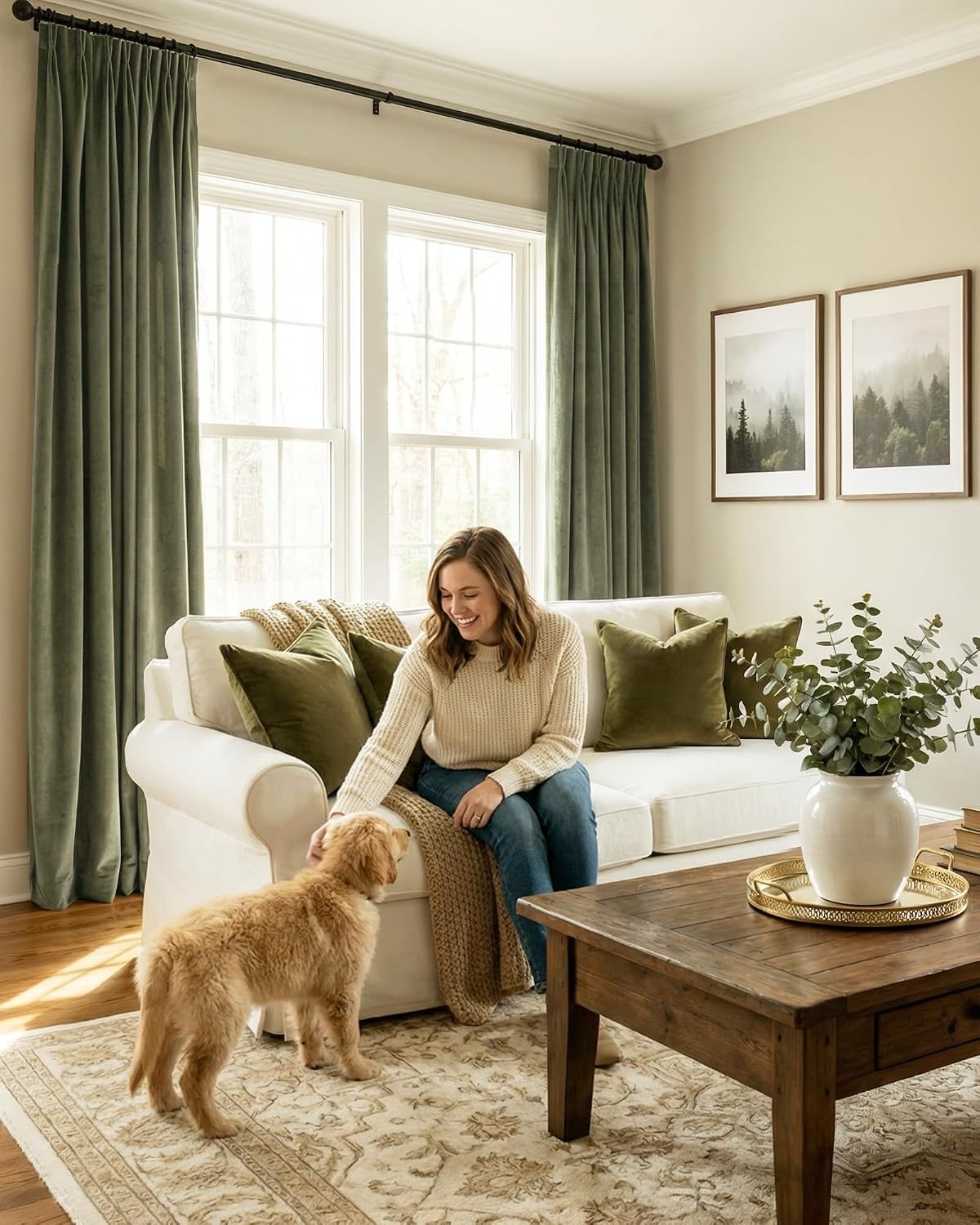 image:imageNICETOWN Sage Green Velvet Blackout Curtains 96 Inch Long for Bedroom Dorm DiningLiving Room Thermal Solid Heavy Matt Pinch Pleat Back Tab Track Window Treatment for Hall Theater 2 Panels 40 WSage Green