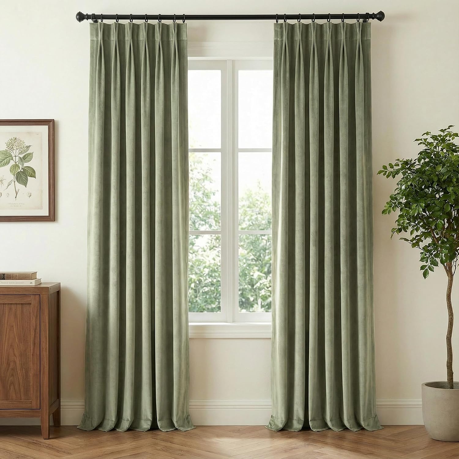 image:imageNICETOWN Sage Green Velvet Blackout Curtains 96 Inch Long for Bedroom Dorm DiningLiving Room Thermal Solid Heavy Matt Pinch Pleat Back Tab Track Window Treatment for Hall Theater 2 Panels 40 WSage Green