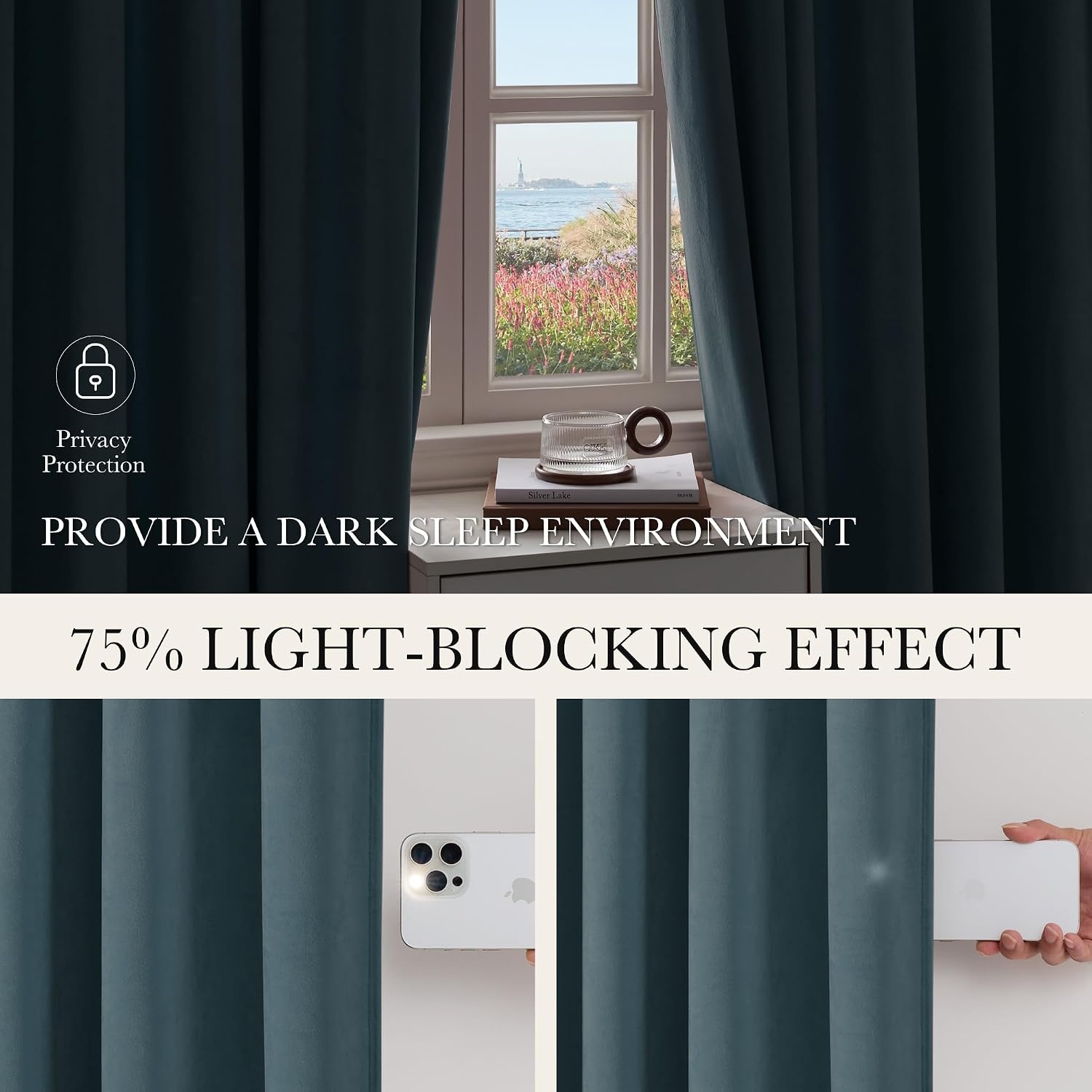 image:imageNICETOWN Sage Green Velvet Blackout Curtains 96 Inch Long for Bedroom Dorm DiningLiving Room Thermal Solid Heavy Matt Pinch Pleat Back Tab Track Window Treatment for Hall Theater 2 Panels 40 WStone Blue