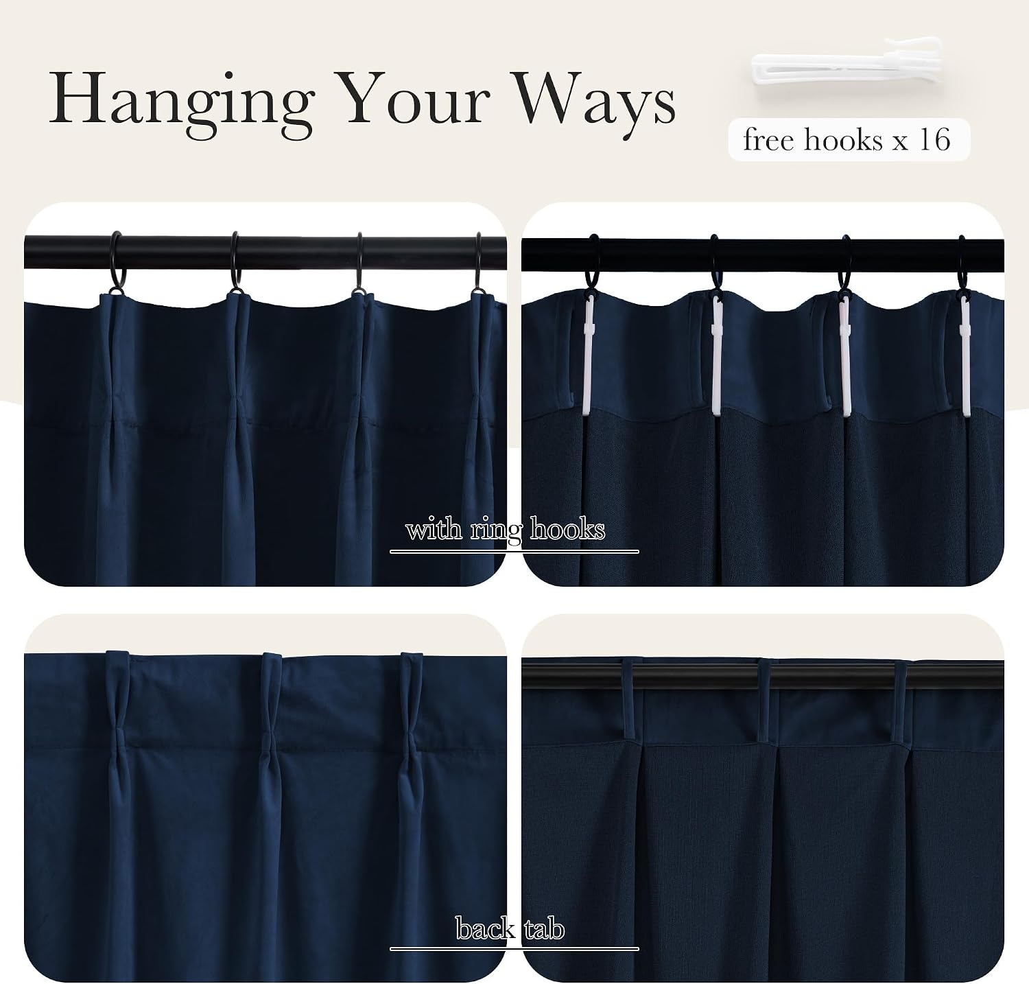 image:imageNICETOWN Sage Green Velvet Blackout Curtains 96 Inch Long for Bedroom Dorm DiningLiving Room Thermal Solid Heavy Matt Pinch Pleat Back Tab Track Window Treatment for Hall Theater 2 Panels 40 WNavy Blue