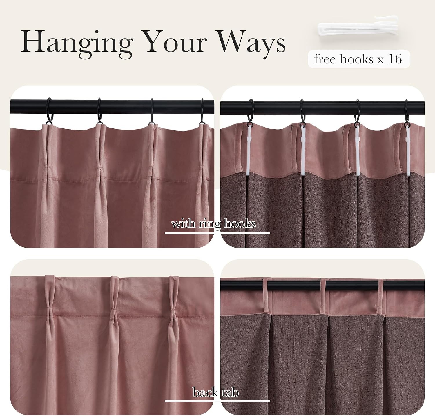 image:imageNICETOWN Sage Green Velvet Blackout Curtains 96 Inch Long for Bedroom Dorm DiningLiving Room Thermal Solid Heavy Matt Pinch Pleat Back Tab Track Window Treatment for Hall Theater 2 Panels 40 WBlush Pink