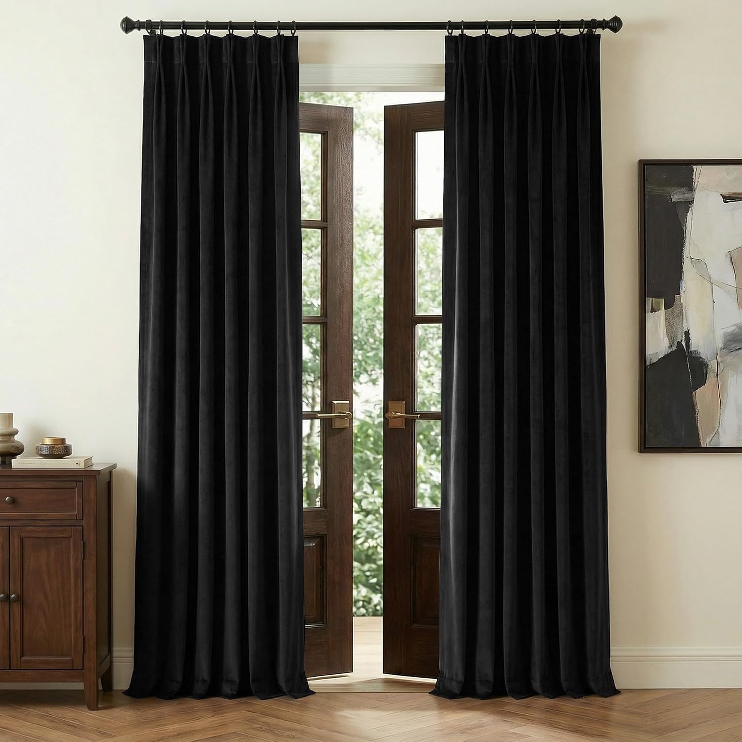image:imageNICETOWN Sage Green Velvet Blackout Curtains 96 Inch Long for Bedroom Dorm DiningLiving Room Thermal Solid Heavy Matt Pinch Pleat Back Tab Track Window Treatment for Hall Theater 2 Panels 40 WBlack