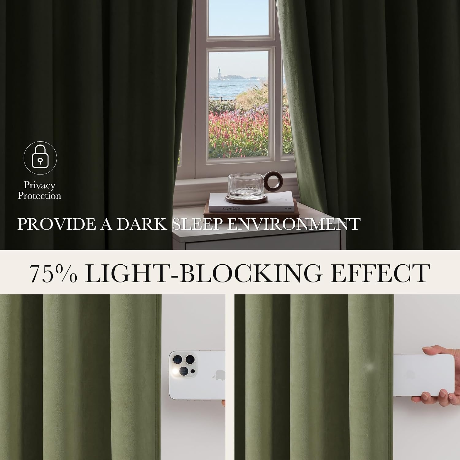 image:imageNICETOWN Sage Green Velvet Blackout Curtains 96 Inch Long for Bedroom Dorm DiningLiving Room Thermal Solid Heavy Matt Pinch Pleat Back Tab Track Window Treatment for Hall Theater 2 Panels 40 WSage Green