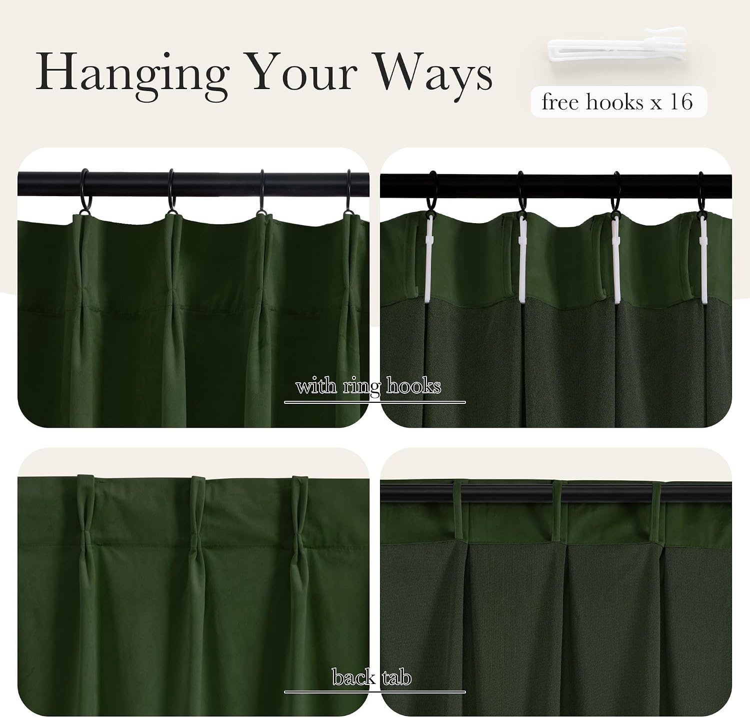 image:imageNICETOWN Sage Green Velvet Blackout Curtains 96 Inch Long for Bedroom Dorm DiningLiving Room Thermal Solid Heavy Matt Pinch Pleat Back Tab Track Window Treatment for Hall Theater 2 Panels 40 WOlive Green