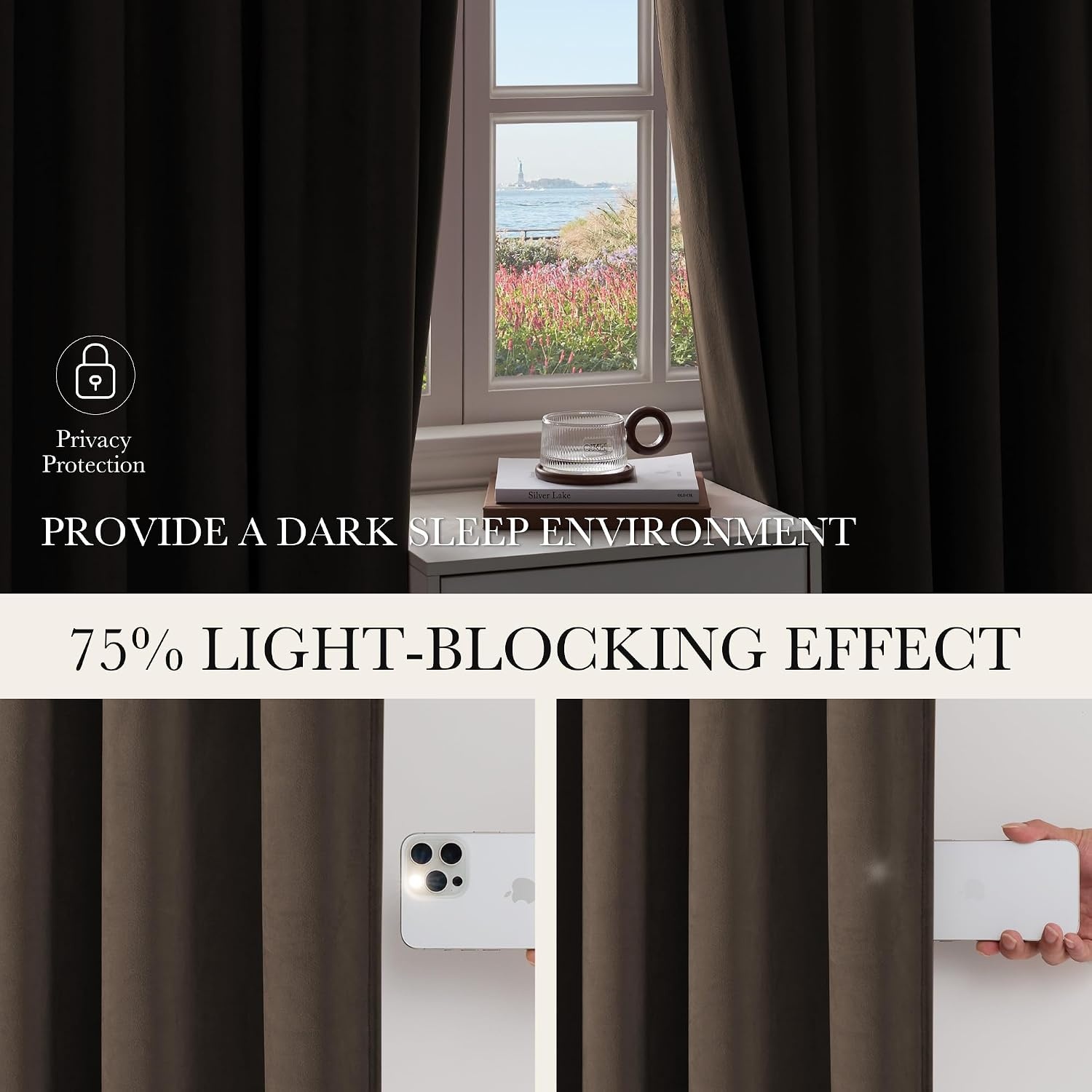 image:imageNICETOWN Sage Green Velvet Blackout Curtains 96 Inch Long for Bedroom Dorm DiningLiving Room Thermal Solid Heavy Matt Pinch Pleat Back Tab Track Window Treatment for Hall Theater 2 Panels 40 WTaupe