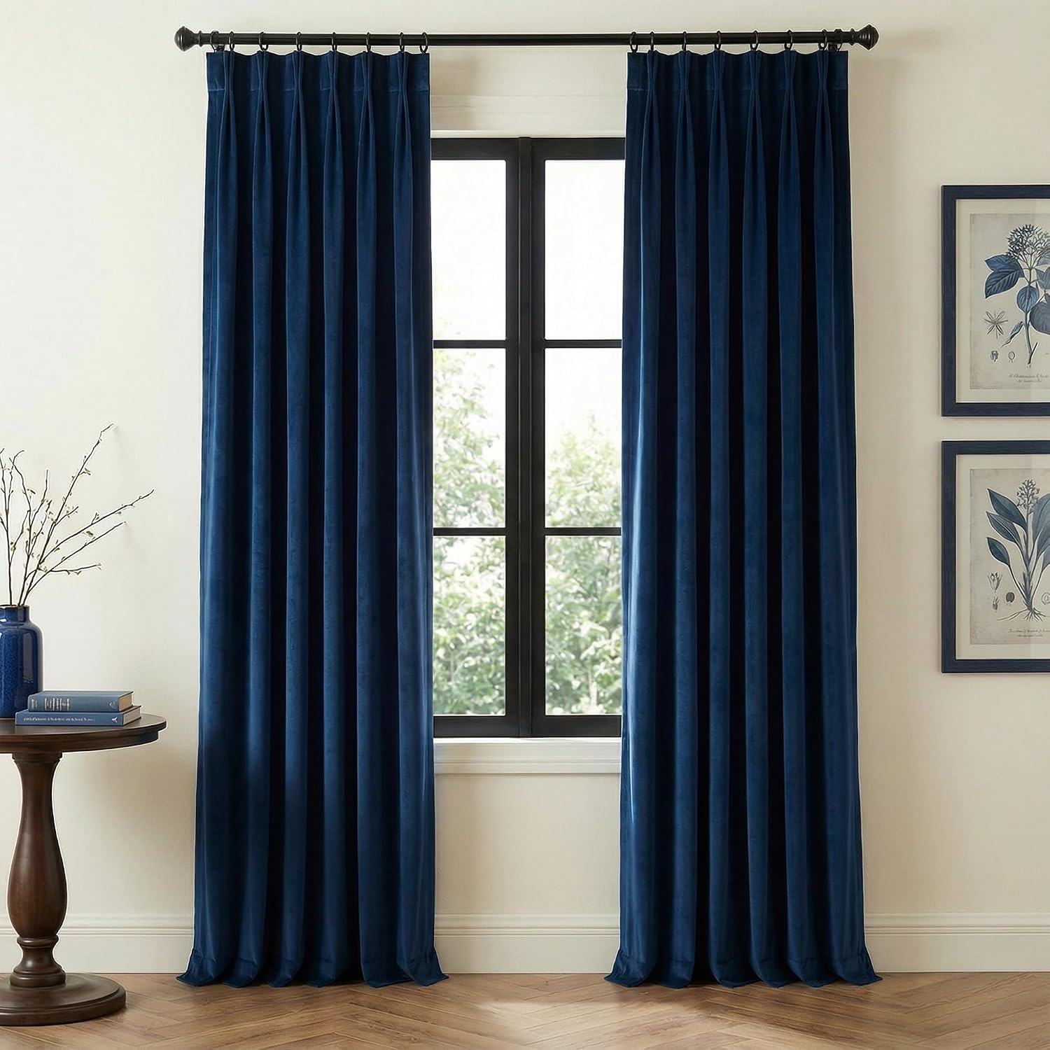 image:imageNICETOWN Sage Green Velvet Blackout Curtains 96 Inch Long for Bedroom Dorm DiningLiving Room Thermal Solid Heavy Matt Pinch Pleat Back Tab Track Window Treatment for Hall Theater 2 Panels 40 WNavy Blue
