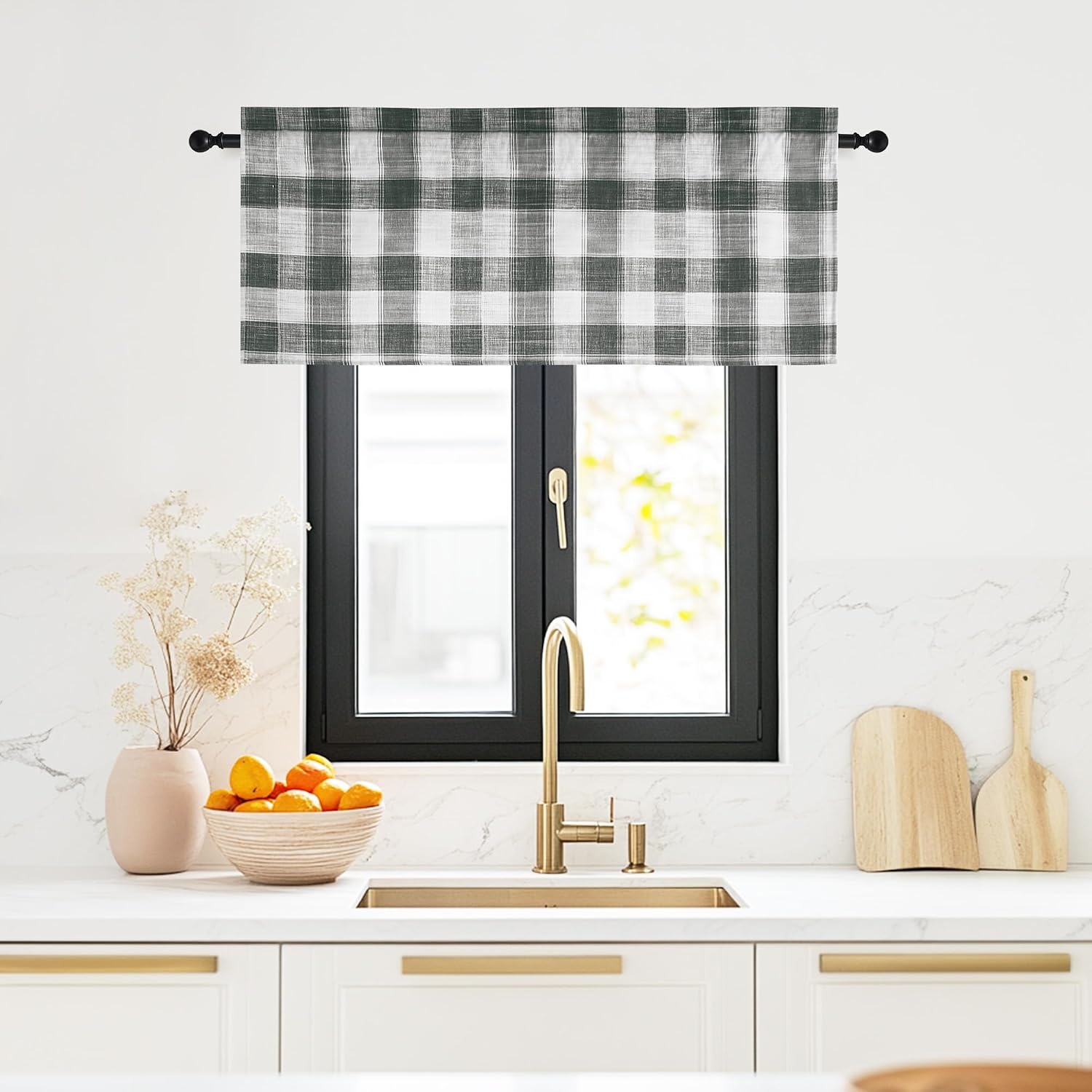 image:imageNICETOWN Sheer Sage Linen Striped Print Kitchen Curtains 3024 2 PanelsBlack White