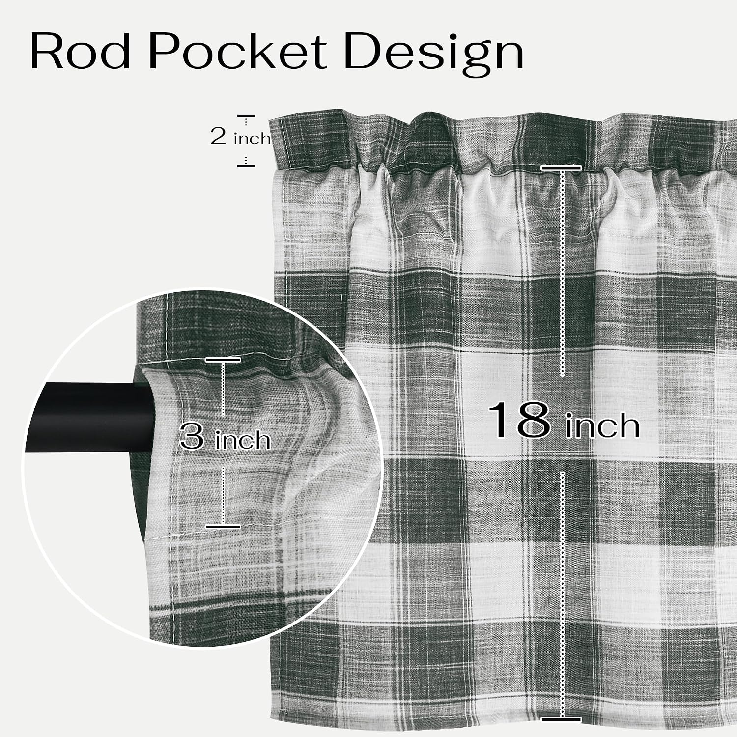 image:imageNICETOWN Sheer Sage Linen Striped Print Kitchen Curtains 3024 2 PanelsBlack White
