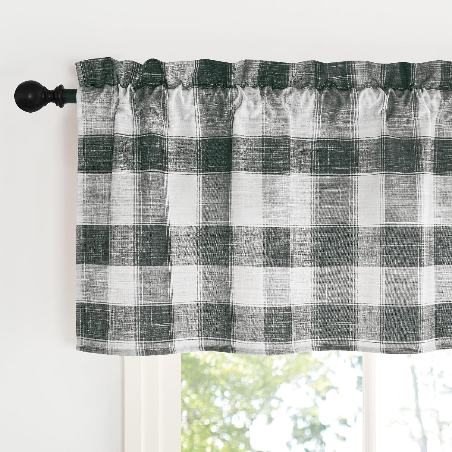 image:imageNICETOWN Sheer Sage Linen Striped Print Kitchen Curtains 3024 2 PanelsBlack White