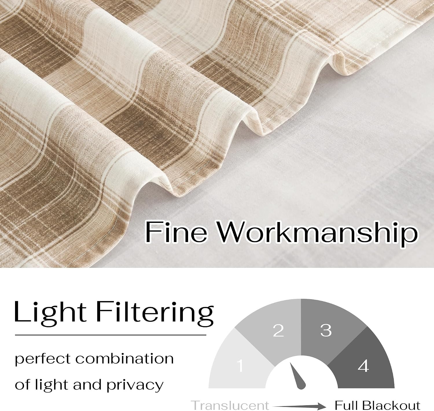 image:imageNICETOWN Sheer Sage Linen Striped Print Kitchen Curtains 3024 2 PanelsCoffe White