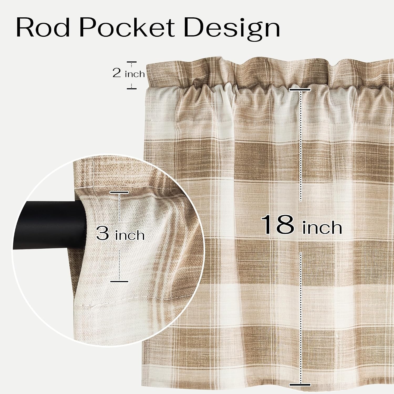 image:imageNICETOWN Sheer Sage Linen Striped Print Kitchen Curtains 3024 2 PanelsCoffe White