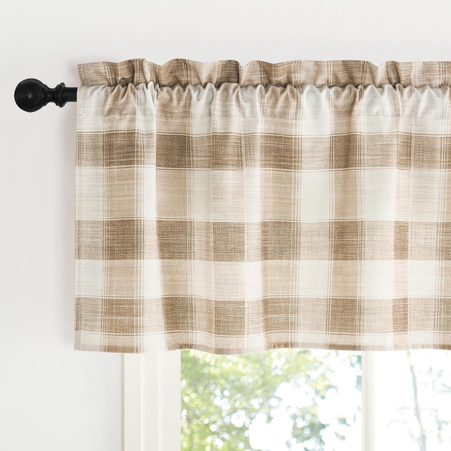 image:imageNICETOWN Sheer Sage Linen Striped Print Kitchen Curtains 3024 2 PanelsCoffe White