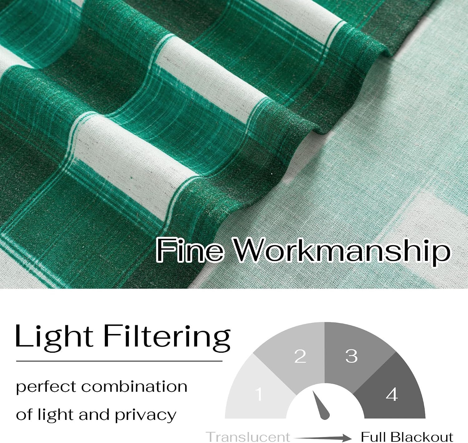 image:imageNICETOWN Sheer Sage Linen Striped Print Kitchen Curtains 3024 2 PanelsGreen White