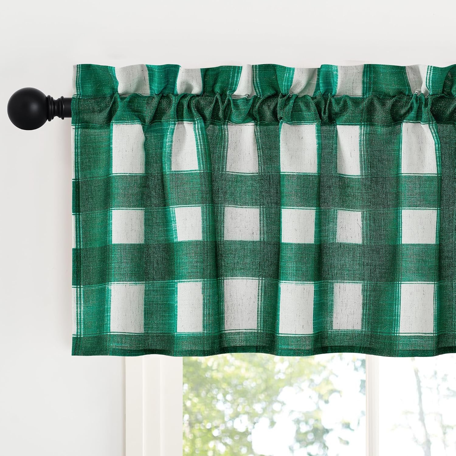 image:imageNICETOWN Sheer Sage Linen Striped Print Kitchen Curtains 3024 2 PanelsGreen White