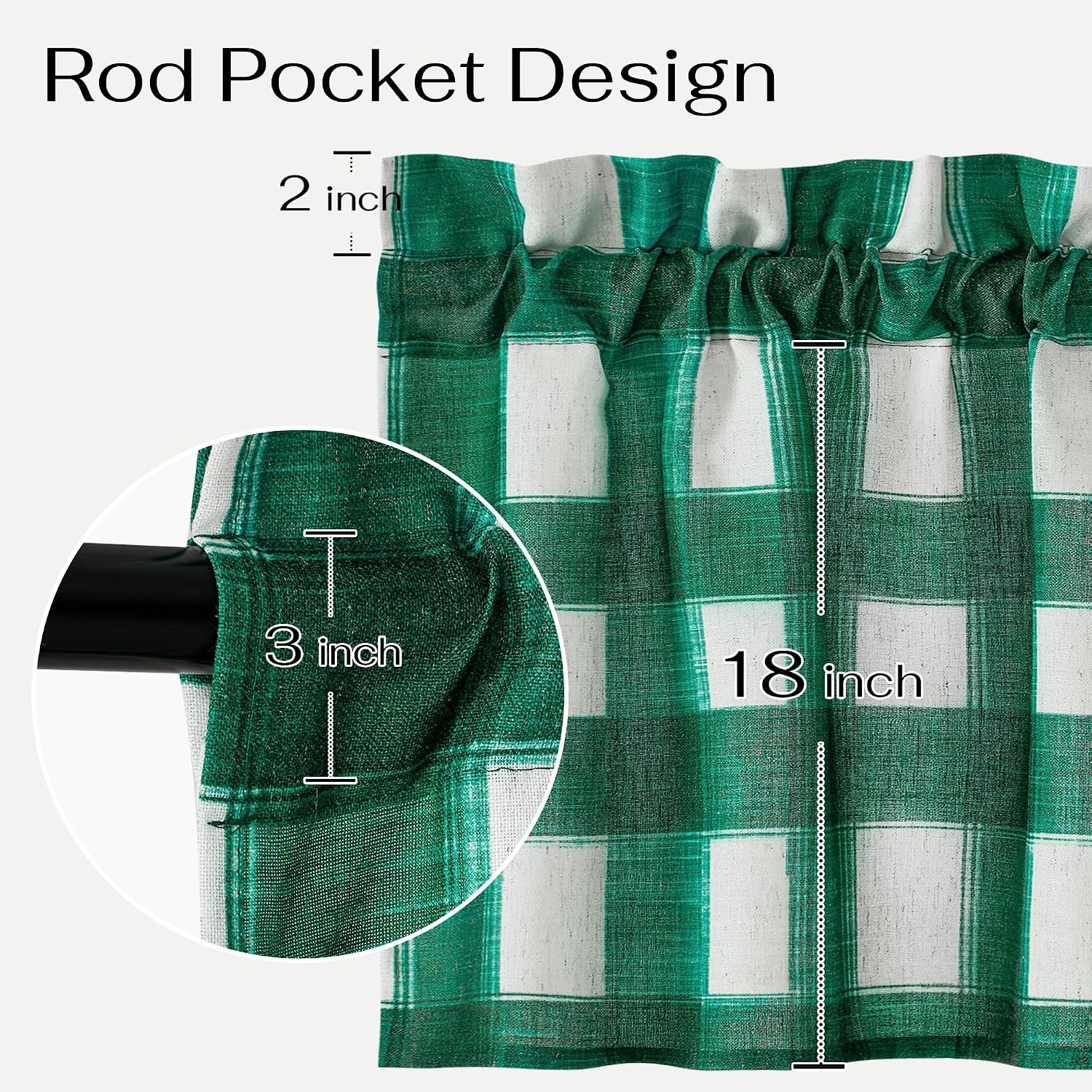 image:imageNICETOWN Sheer Sage Linen Striped Print Kitchen Curtains 3024 2 PanelsGreen White