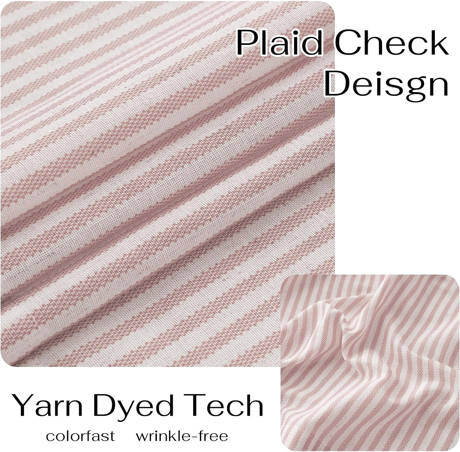 image:imageNICETOWN Sheer Sage Linen Striped Print Kitchen Curtains 3024 2 PanelsLight Pink
