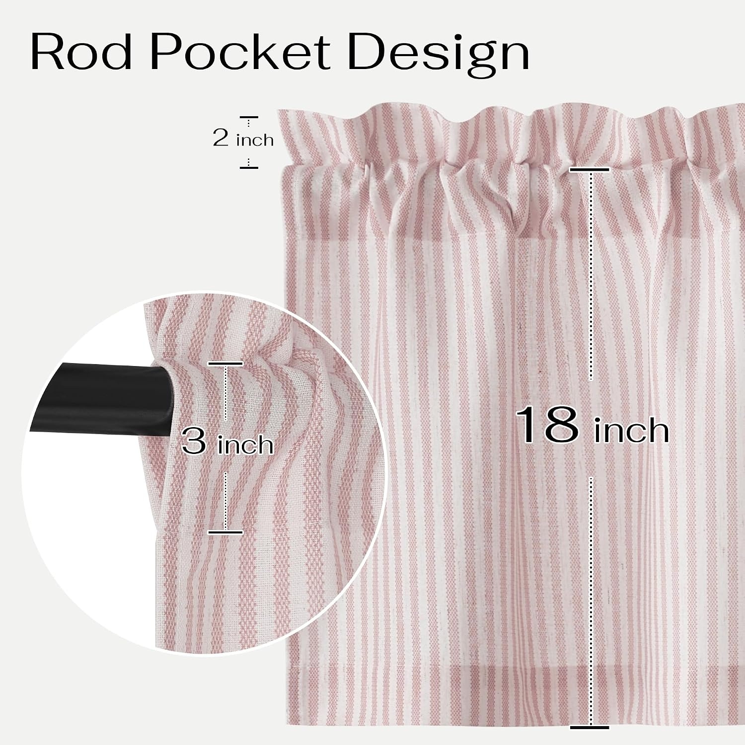 image:imageNICETOWN Sheer Sage Linen Striped Print Kitchen Curtains 3024 2 PanelsLight Pink