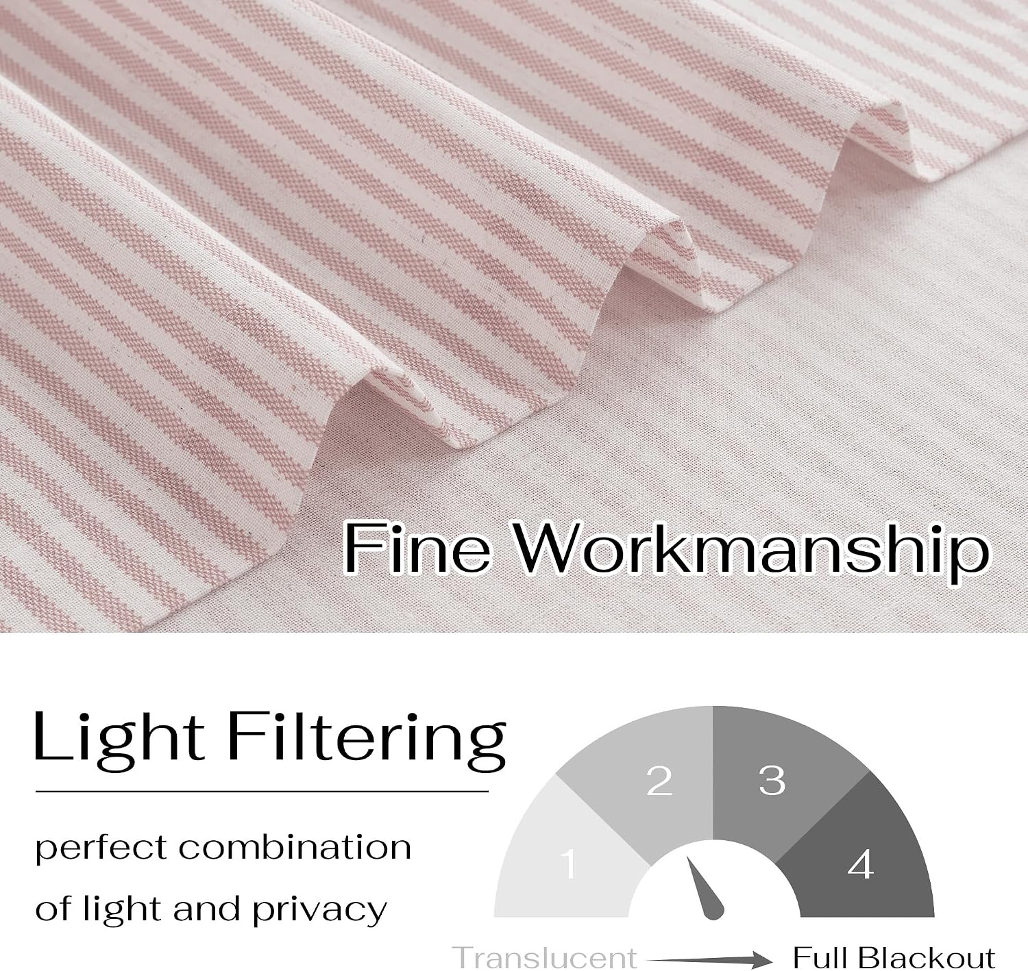 image:imageNICETOWN Sheer Sage Linen Striped Print Kitchen Curtains 3024 2 PanelsLight Pink