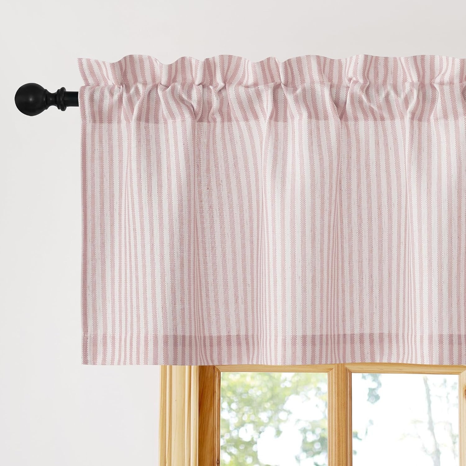 image:imageNICETOWN Sheer Sage Linen Striped Print Kitchen Curtains 3024 2 PanelsLight Pink