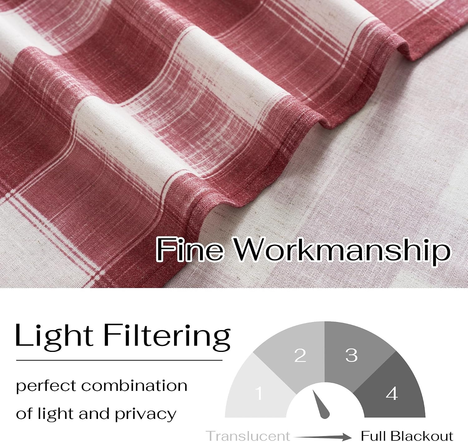 image:imageNICETOWN Sheer Sage Linen Striped Print Kitchen Curtains 3024 2 PanelsRed White