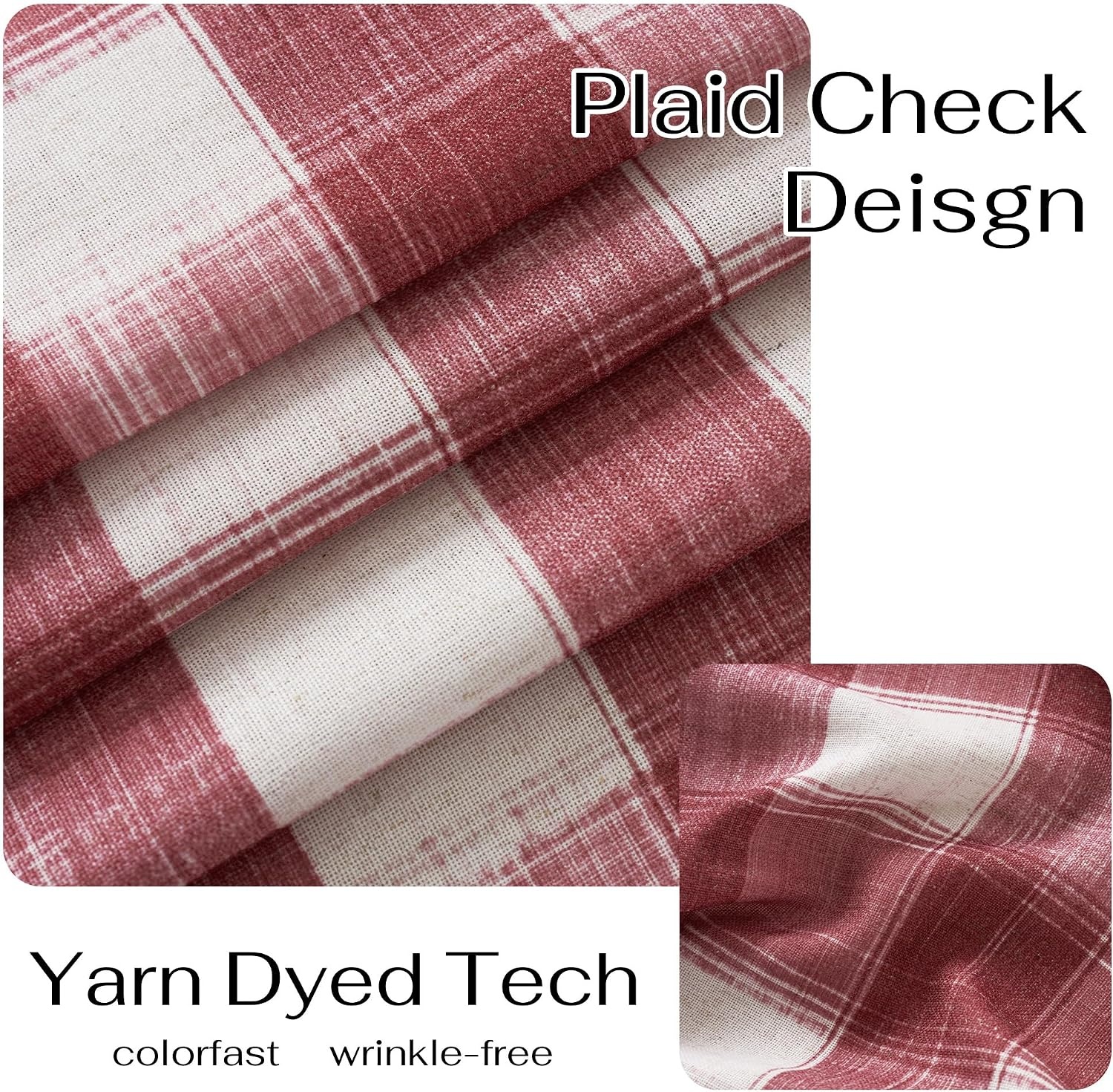 image:imageNICETOWN Sheer Sage Linen Striped Print Kitchen Curtains 3024 2 PanelsRed White