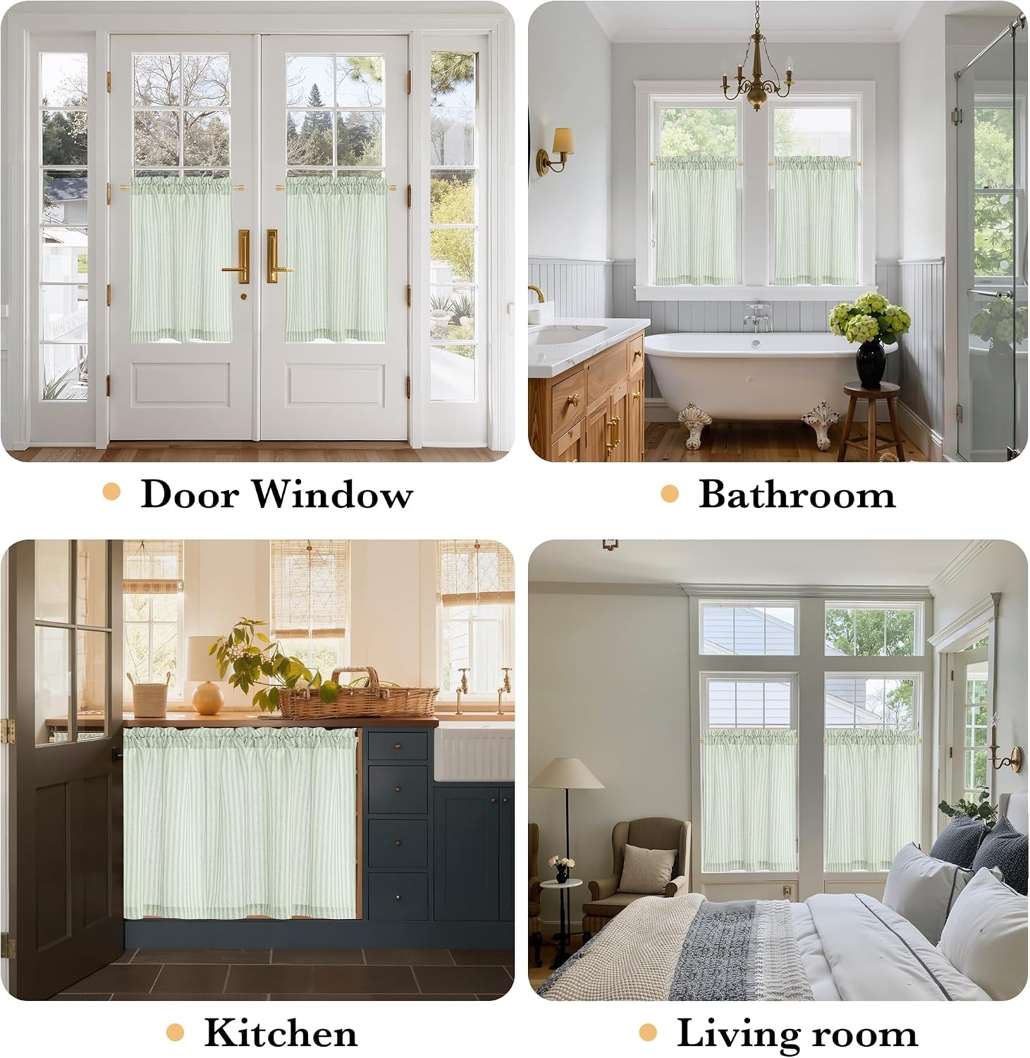 image:imageNICETOWN Sheer Sage Linen Striped Print Kitchen Curtains 3024 2 PanelsSage Green