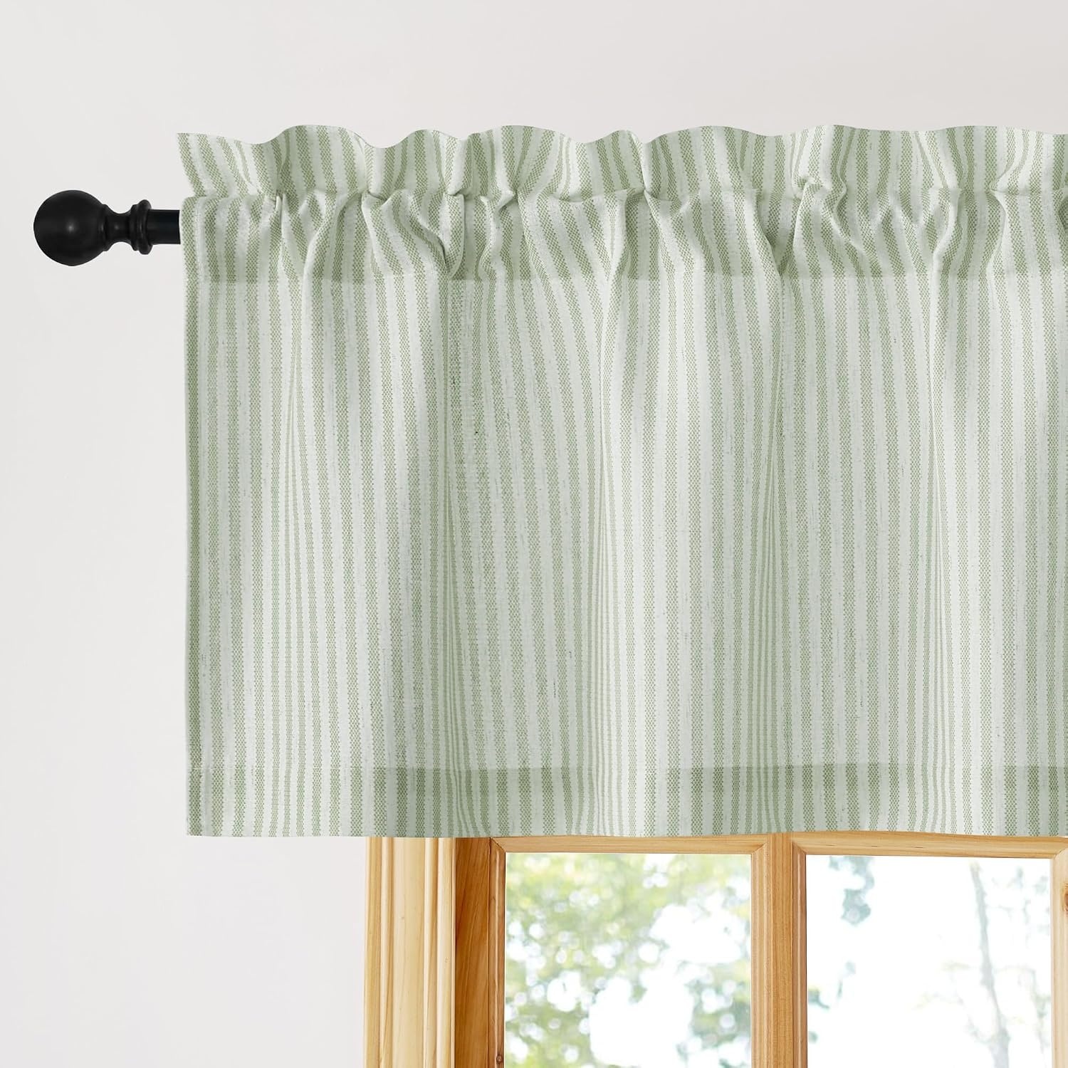 image:imageNICETOWN Sheer Sage Linen Striped Print Kitchen Curtains 3024 2 PanelsSage Green