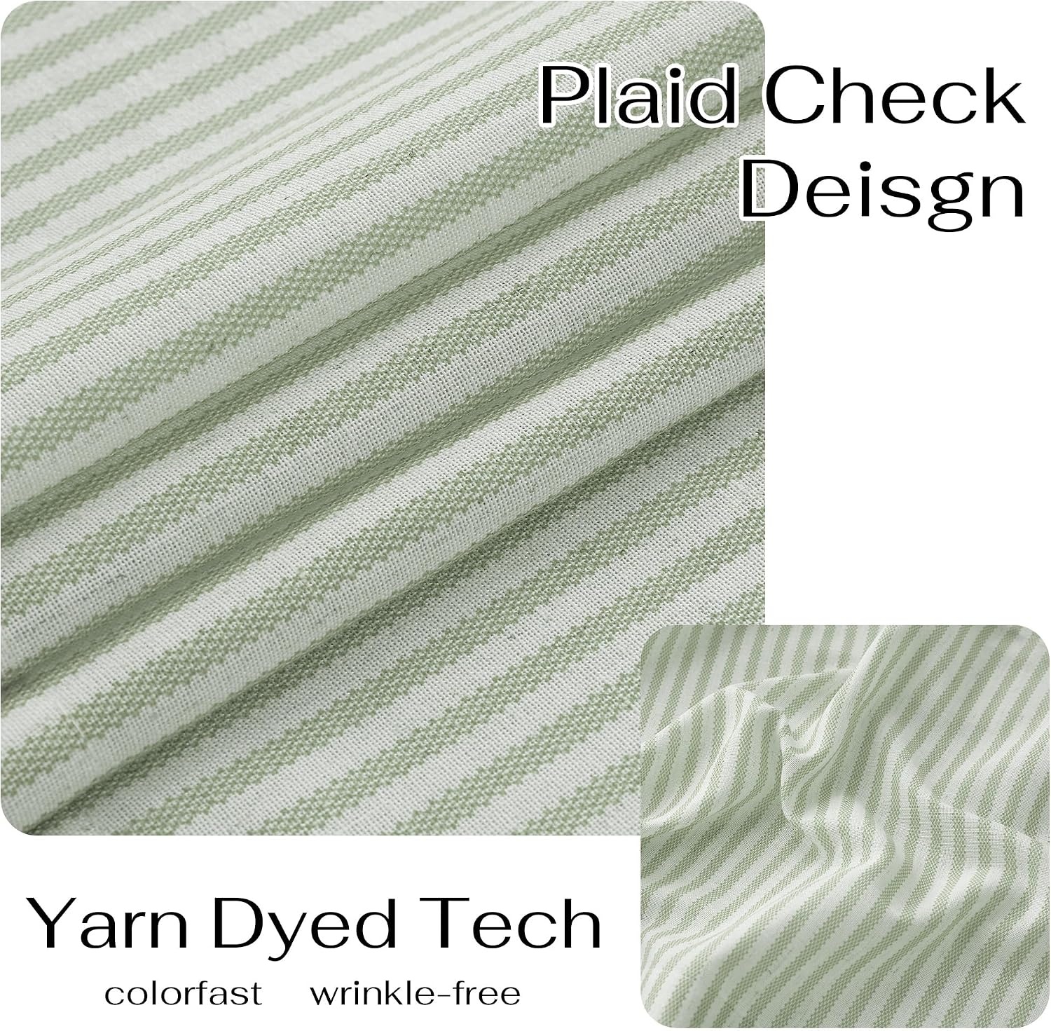 image:imageNICETOWN Sheer Sage Linen Striped Print Kitchen Curtains 3024 2 PanelsSage Green