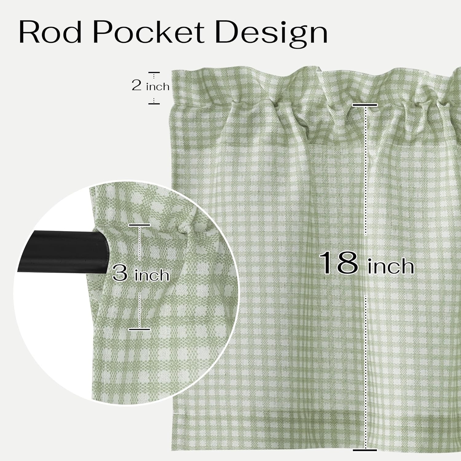 image:imageNICETOWN Sheer Sage Linen Striped Print Kitchen Curtains 3024 2 PanelsSage Green