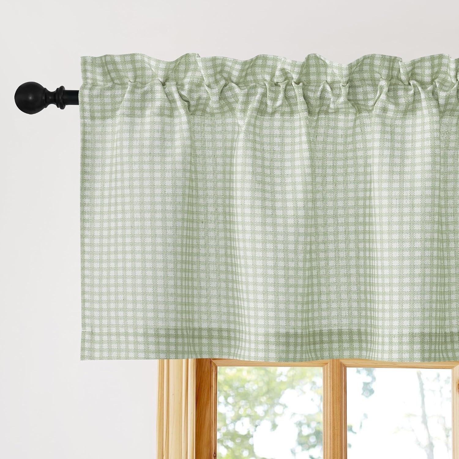 image:imageNICETOWN Sheer Sage Linen Striped Print Kitchen Curtains 3024 2 PanelsSage Green