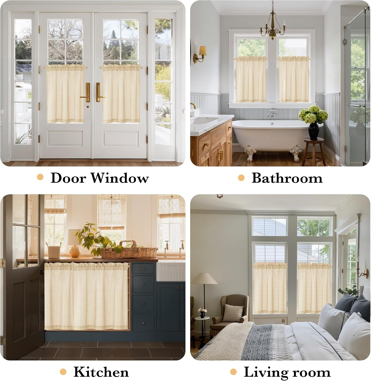 image:imageNICETOWN Sheer Sage Linen Striped Print Kitchen Curtains 3024 2 PanelsYellow