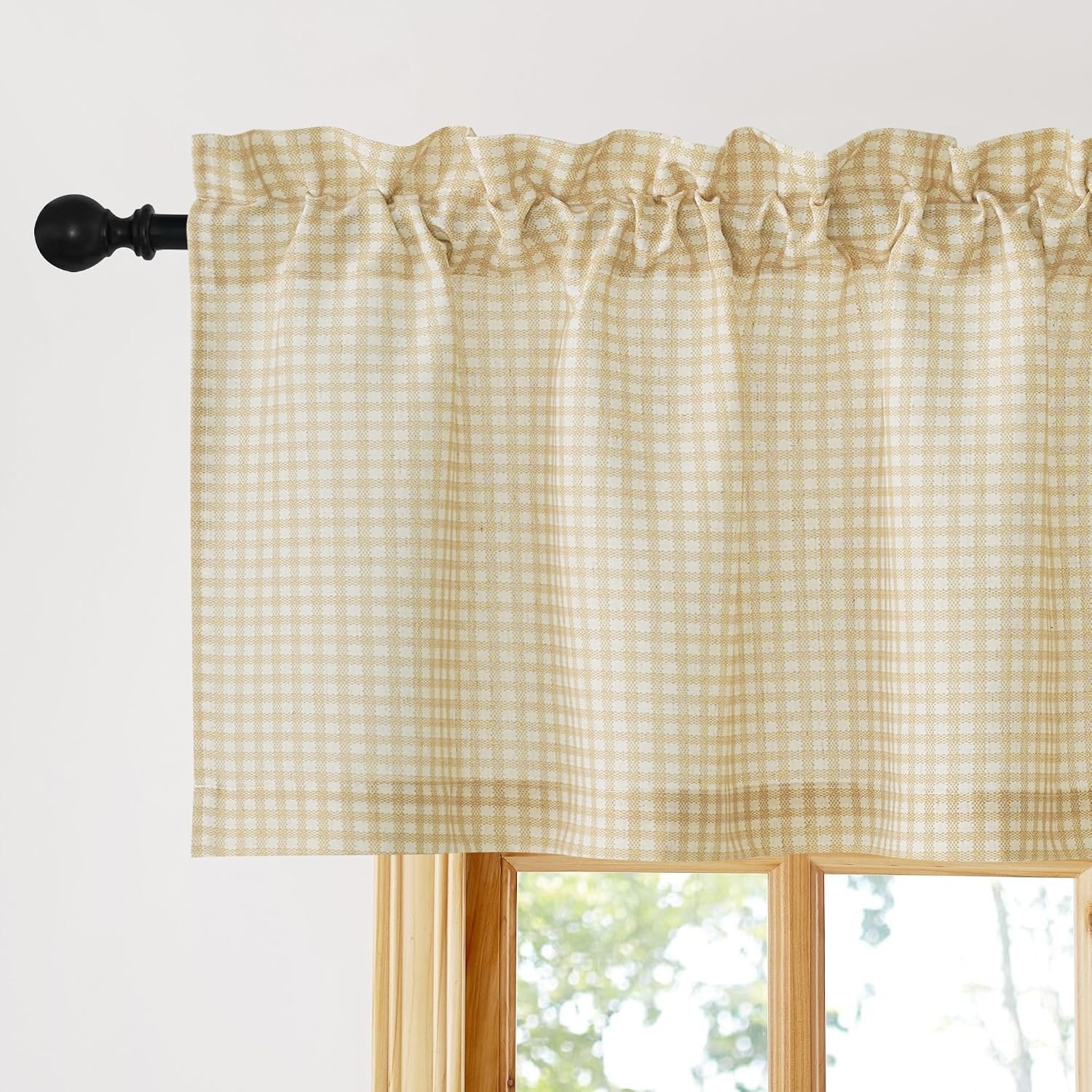 image:imageNICETOWN Sheer Sage Linen Striped Print Kitchen Curtains 3024 2 PanelsYellow
