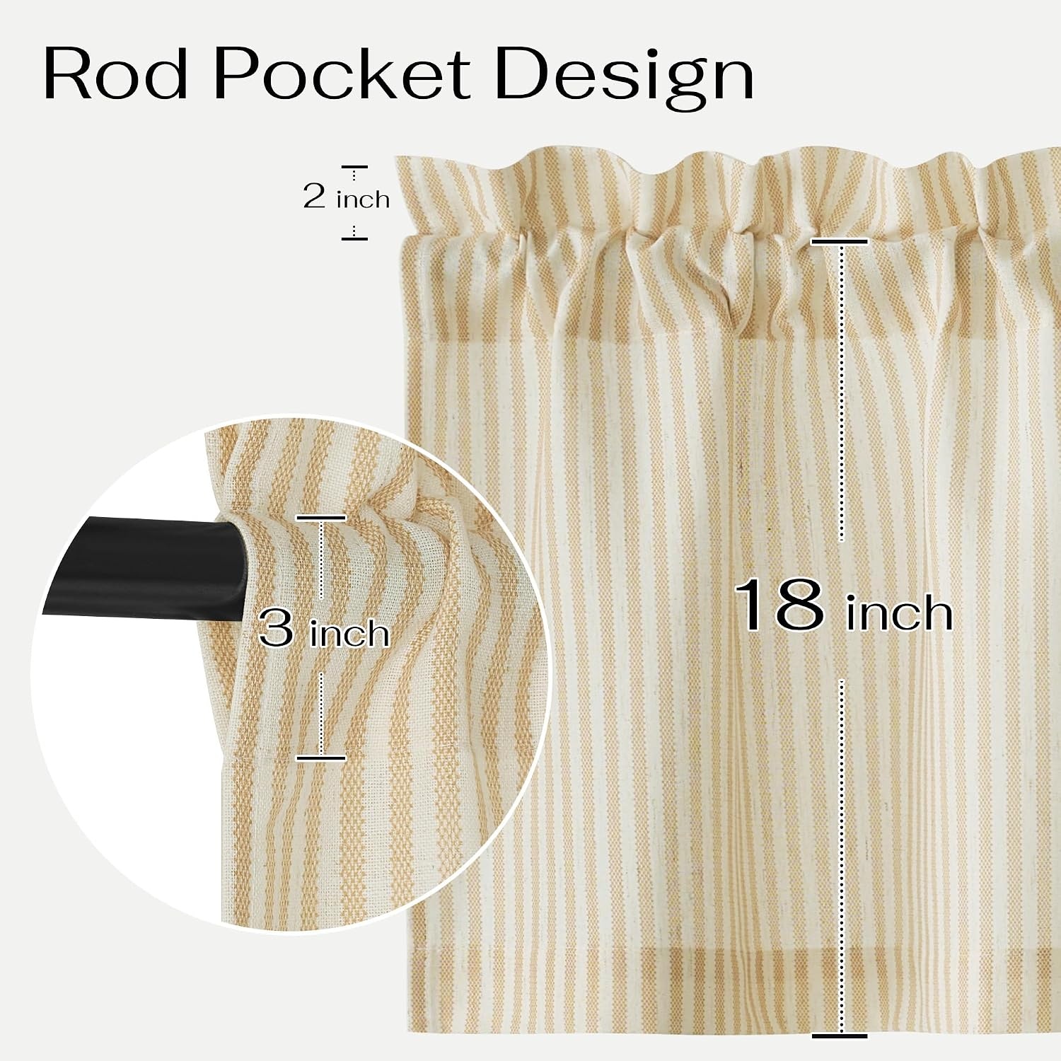 image:imageNICETOWN Sheer Sage Linen Striped Print Kitchen Curtains 3024 2 PanelsYellow
