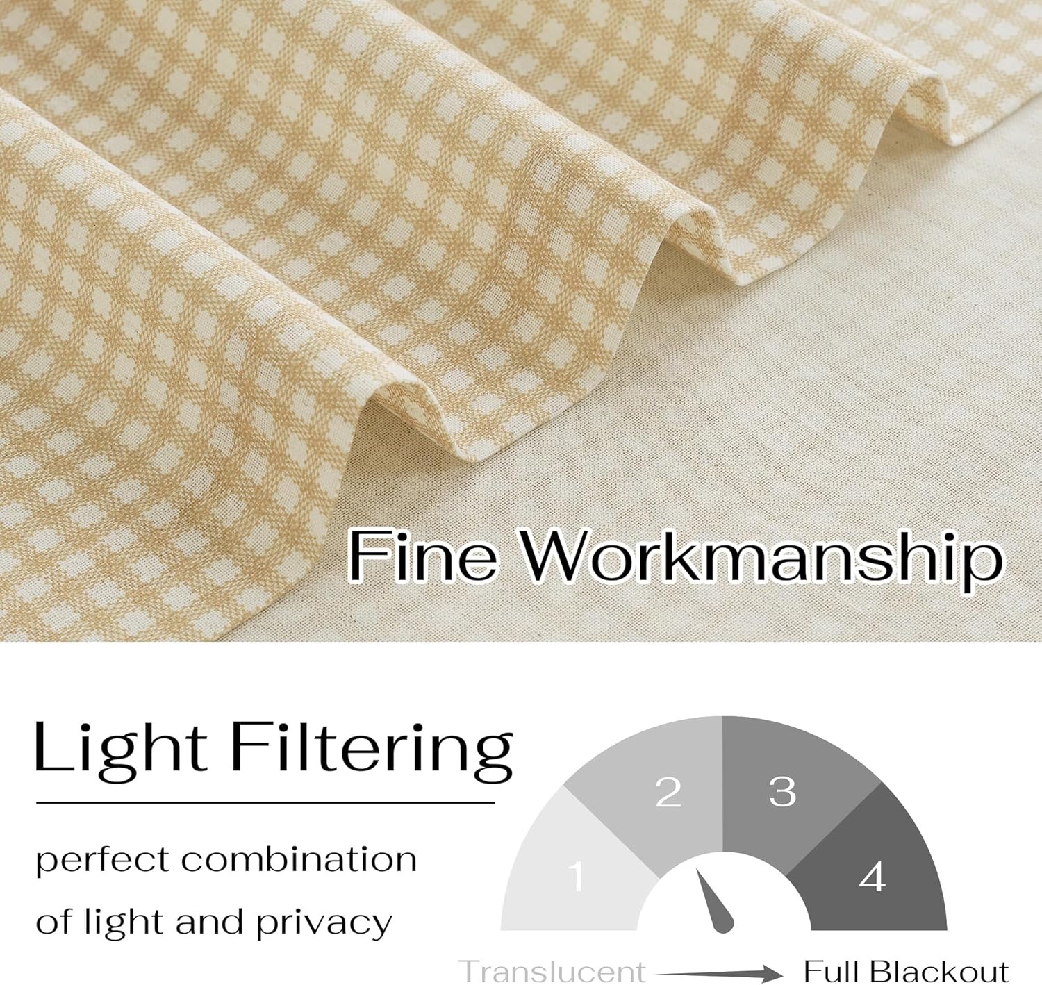 image:imageNICETOWN Sheer Sage Linen Striped Print Kitchen Curtains 3024 2 PanelsYellow