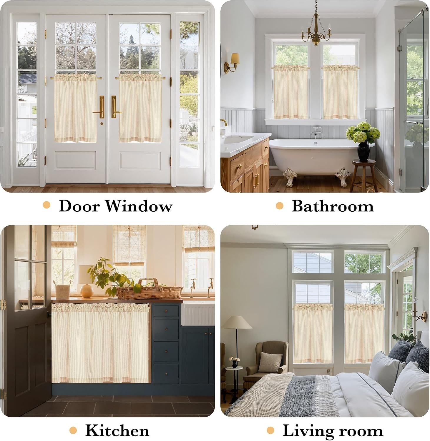 image:imageNICETOWN Sheer Sage Linen Striped Print Kitchen Curtains 3024 2 PanelsYellow