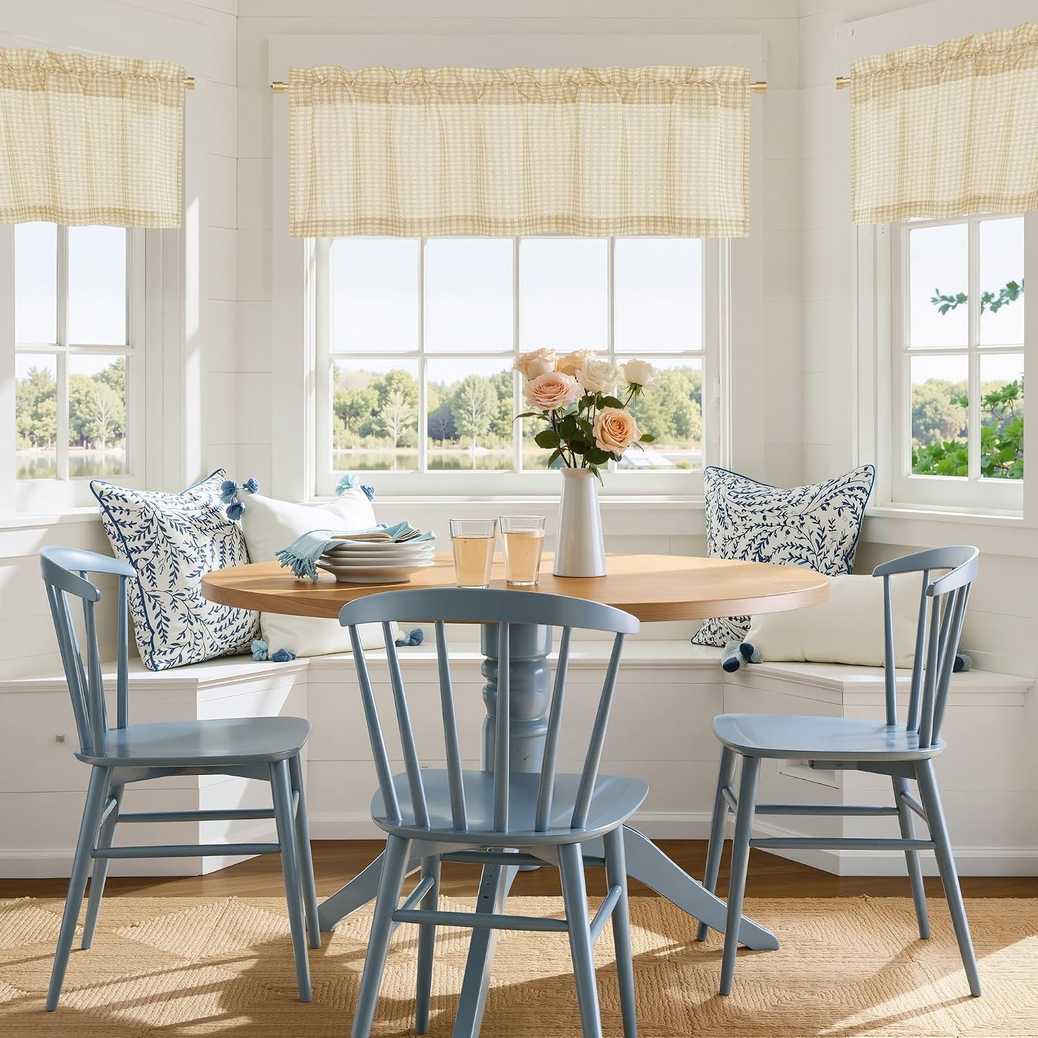 image:imageNICETOWN Sheer Sage Linen Striped Print Kitchen Curtains 3024 2 PanelsYellow