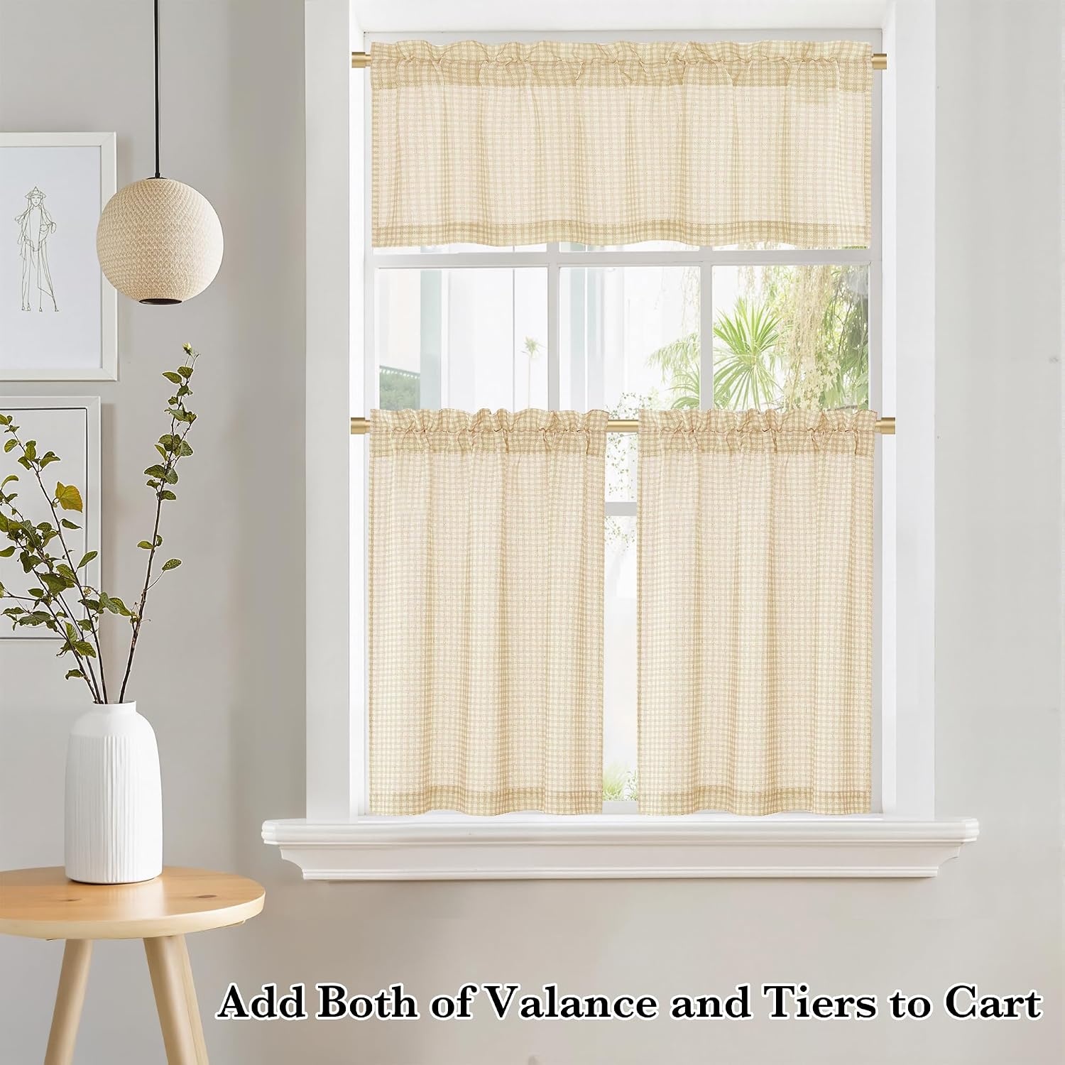 image:imageNICETOWN Sheer Sage Linen Striped Print Kitchen Curtains 3024 2 PanelsYellow