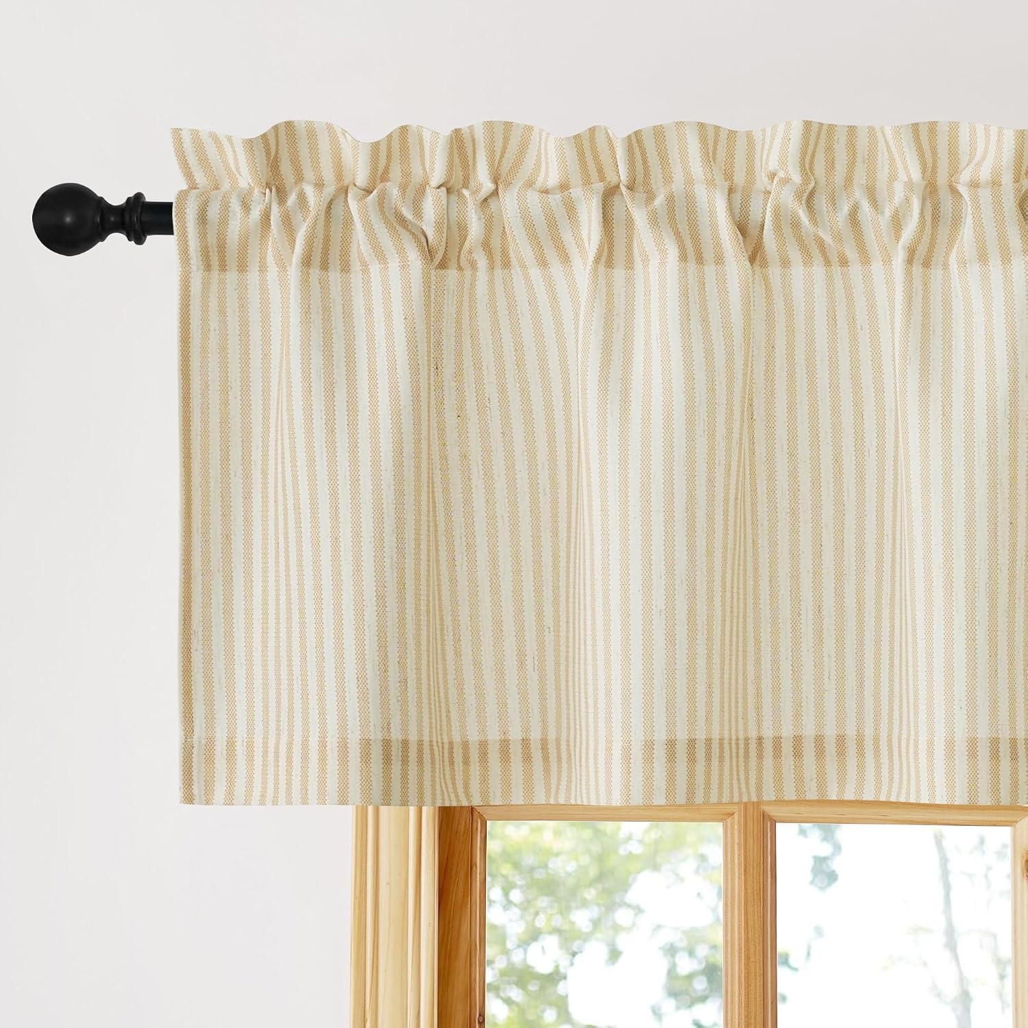 image:imageNICETOWN Sheer Sage Linen Striped Print Kitchen Curtains 3024 2 PanelsYellow
