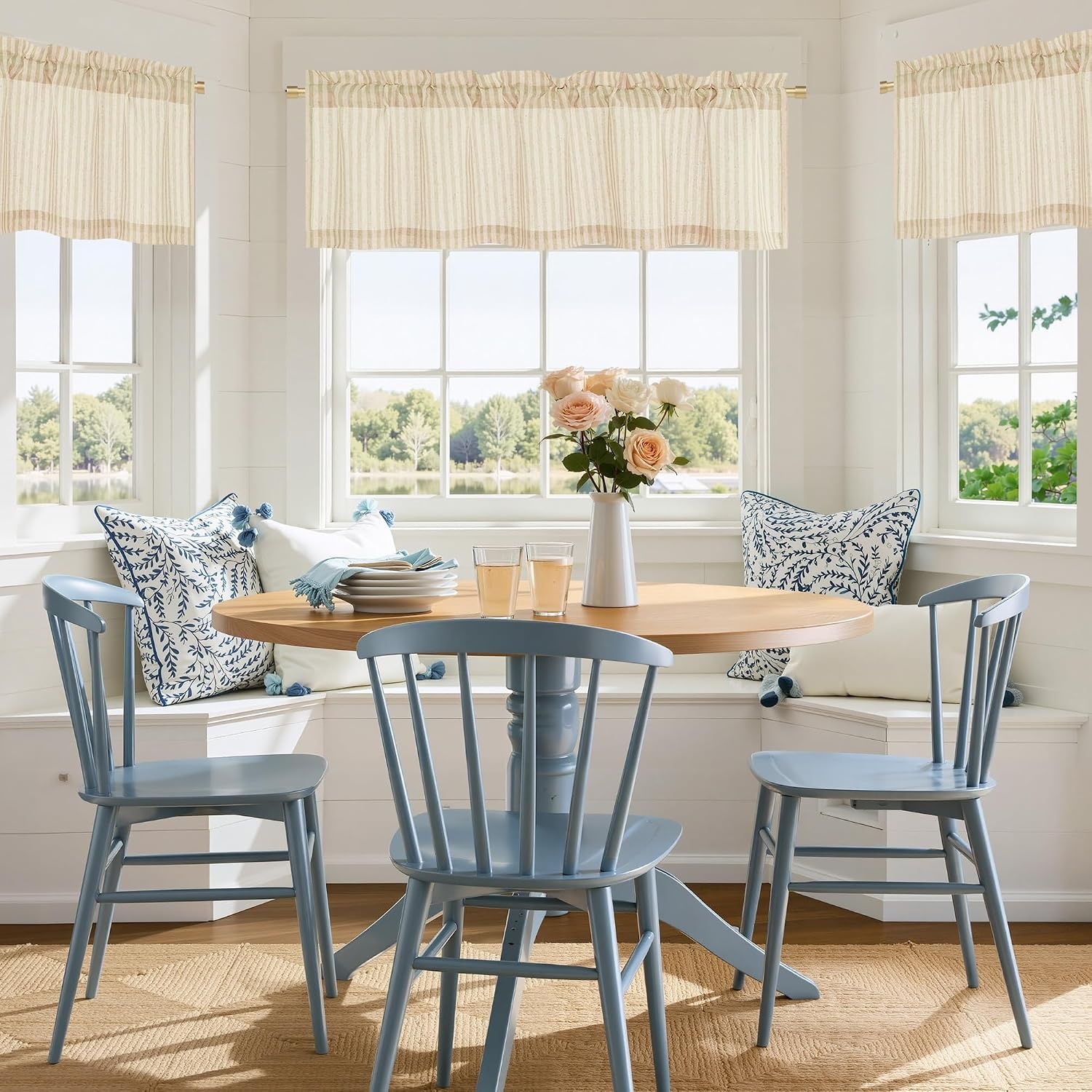 image:imageNICETOWN Sheer Sage Linen Striped Print Kitchen Curtains 3024 2 PanelsYellow